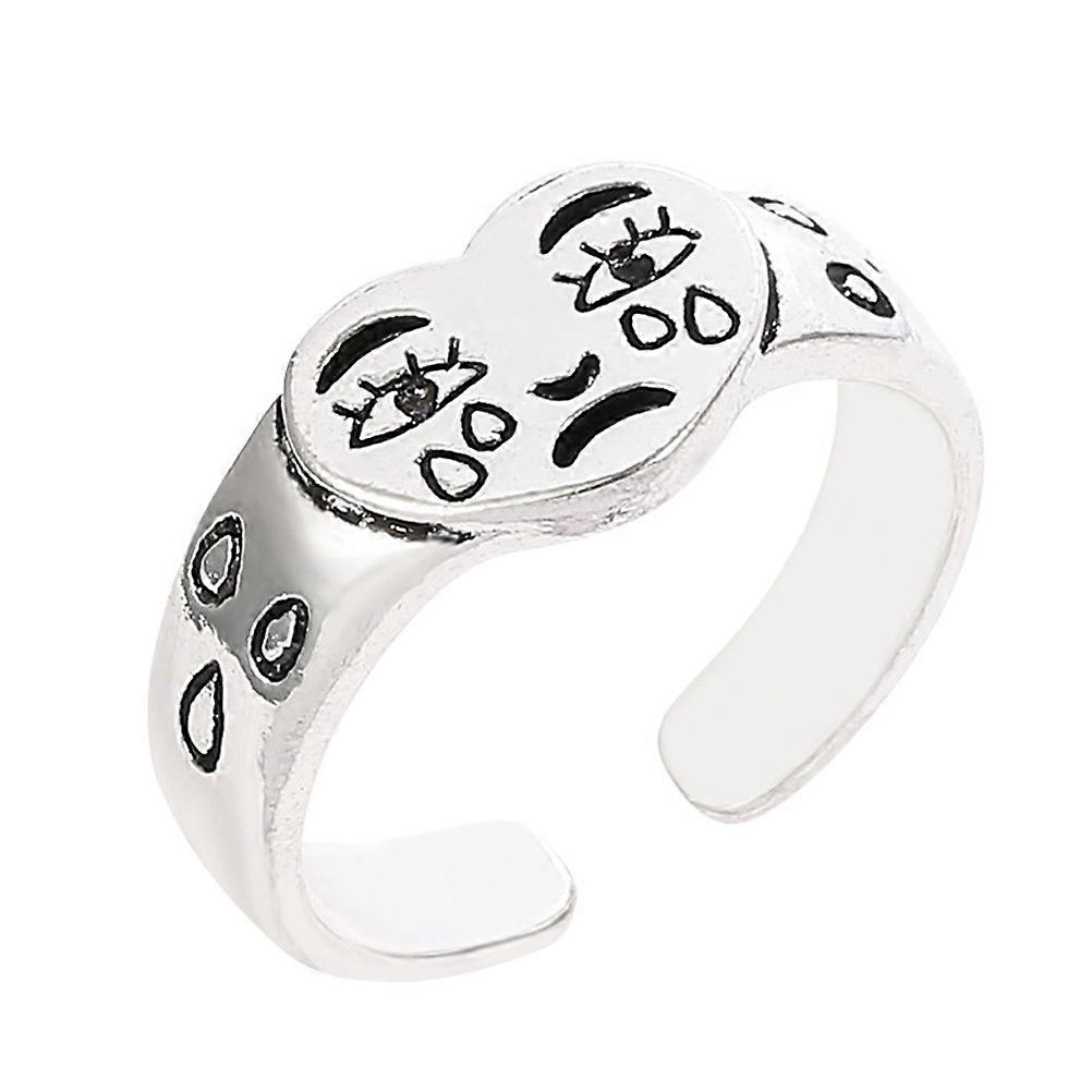 1Pc Decorative Finger Ring Sad Expression Pattern Ring Retro Adjustable Ring