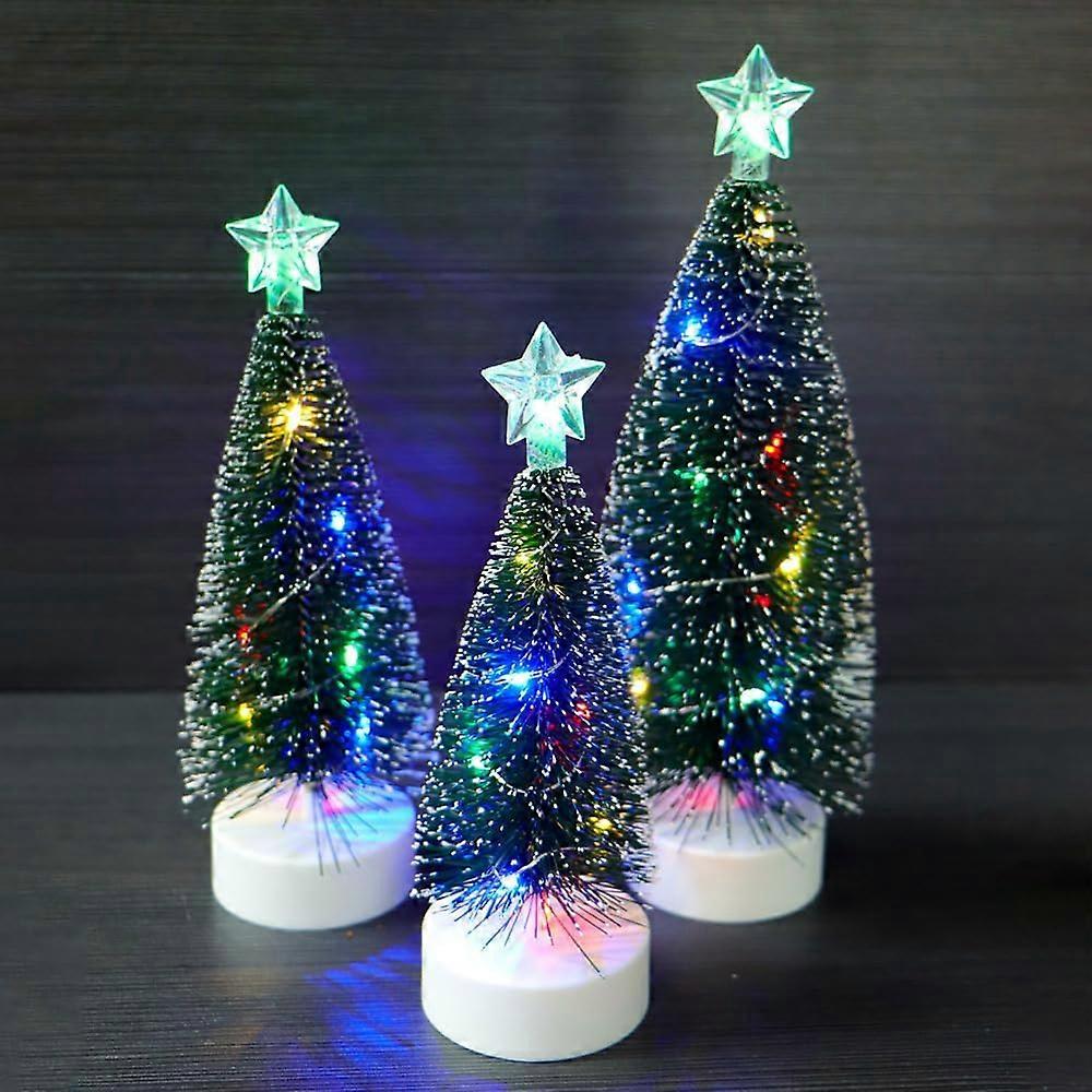 3Pcs Tabletop Christmas Tree with Light Mini Artificial Xmas Tree with LED Lights Christmas Party Decoration Miniature Table Ornaments,Four color Lamp