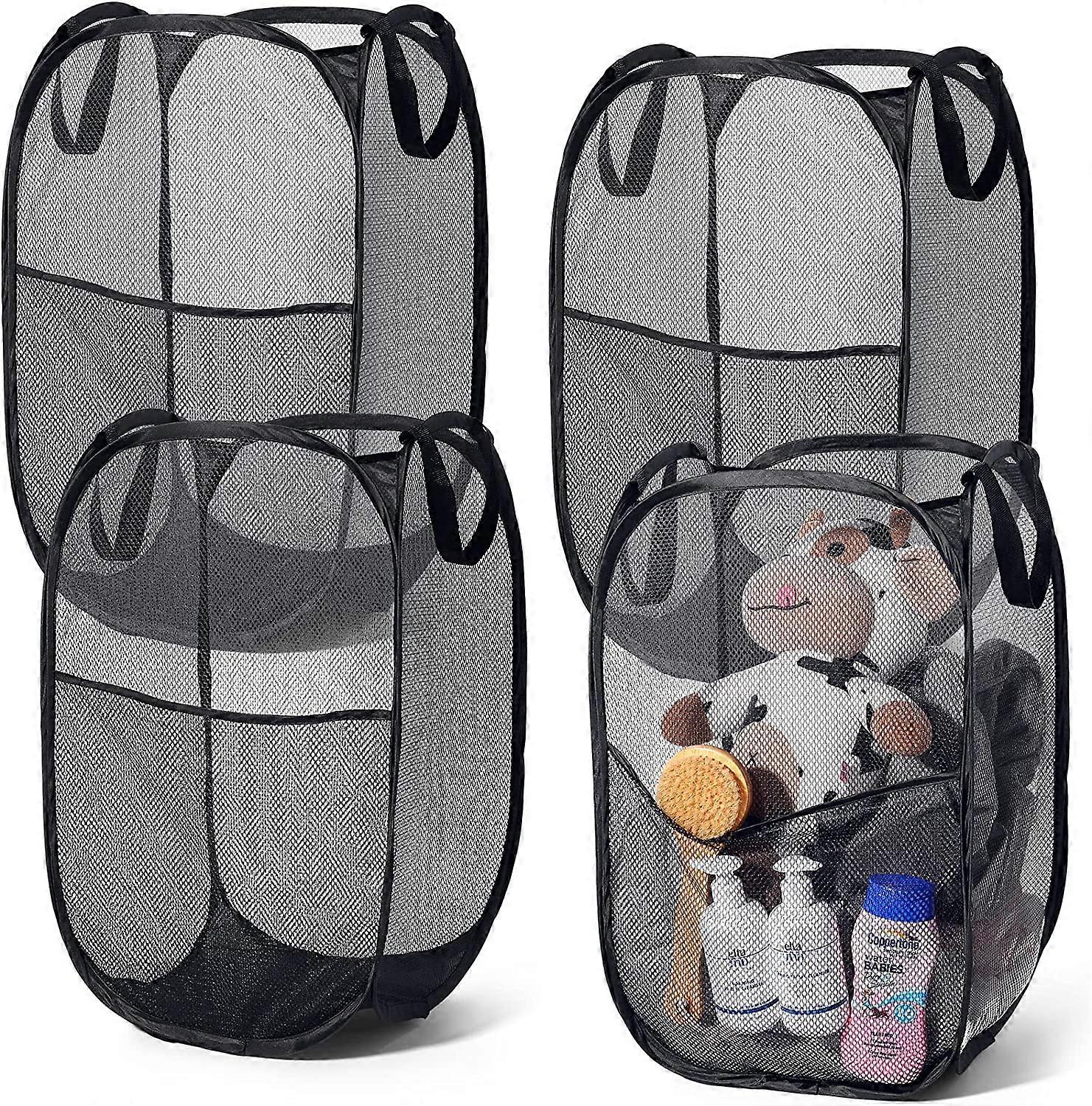 4 Pack Pop Up Laundry Hamper Mesh Clothes Baskets Collapsible Laundry Baskets with Side Pocket Folding Laundry Hamper Foldable Laundry Bag with Handle