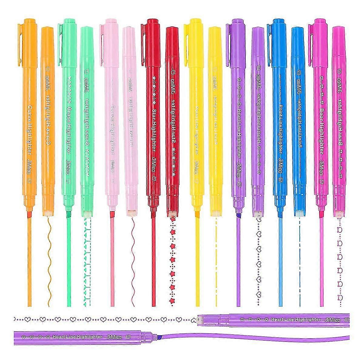 16 Textmarker-Set Dual Tip Marker mit 8 verschiedenen Kurven zum Ausmalen von Textmarkern