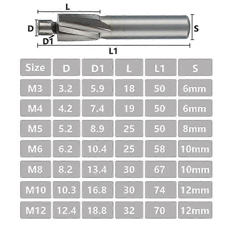 Milling Cutter Hss Counterbore End Mill M3-m12 Pilot Slotting Tool Countersink End Mills Cnc Router Bit Milling Tool