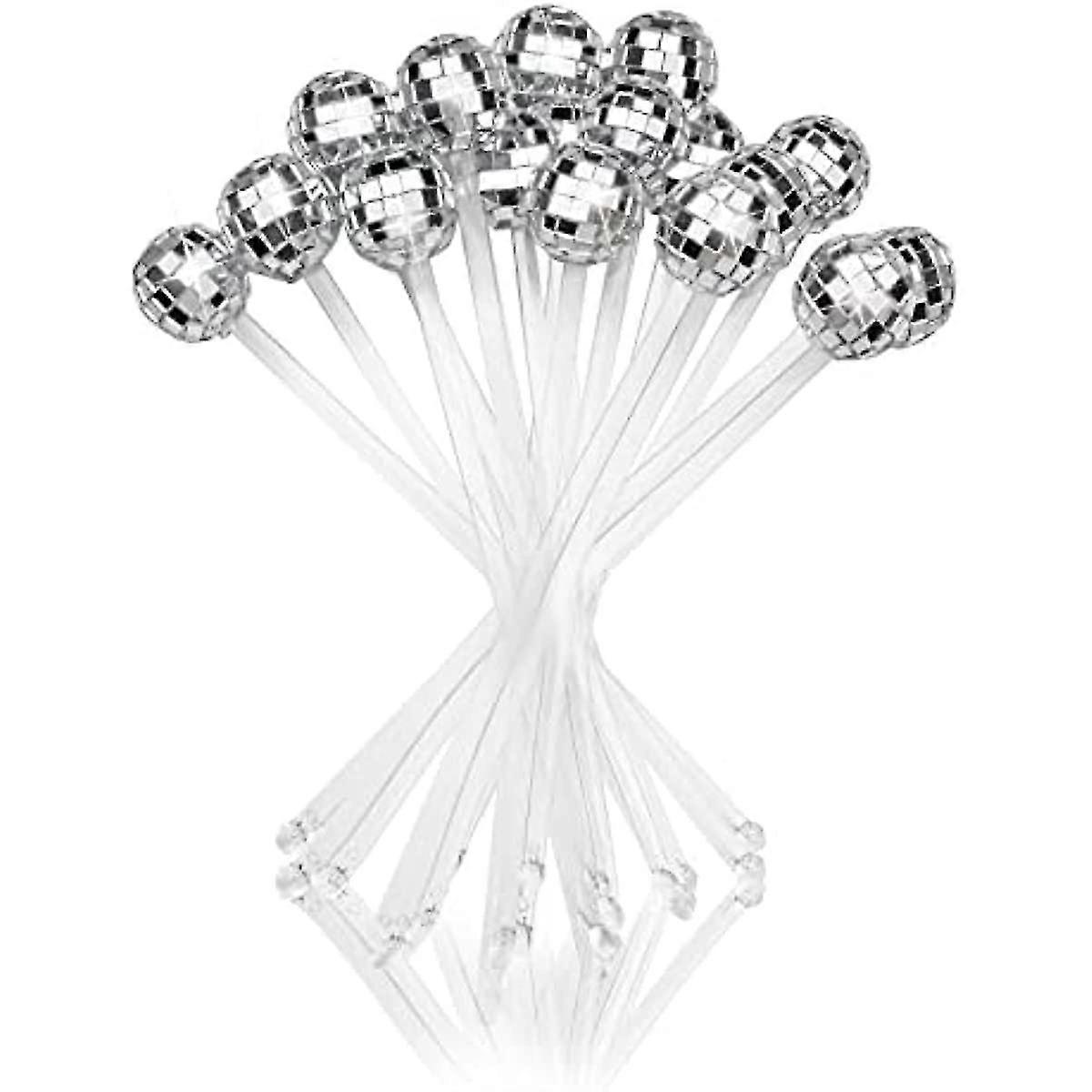 24 قطعة كوكتيل يختار ديسكو كرات أعلى كوكتيل النمامون البلاستيك جولة الأعلى Swizzle العصي مرآة الكرة شرب القهوة المشروبات النفاثون للمنزل بار