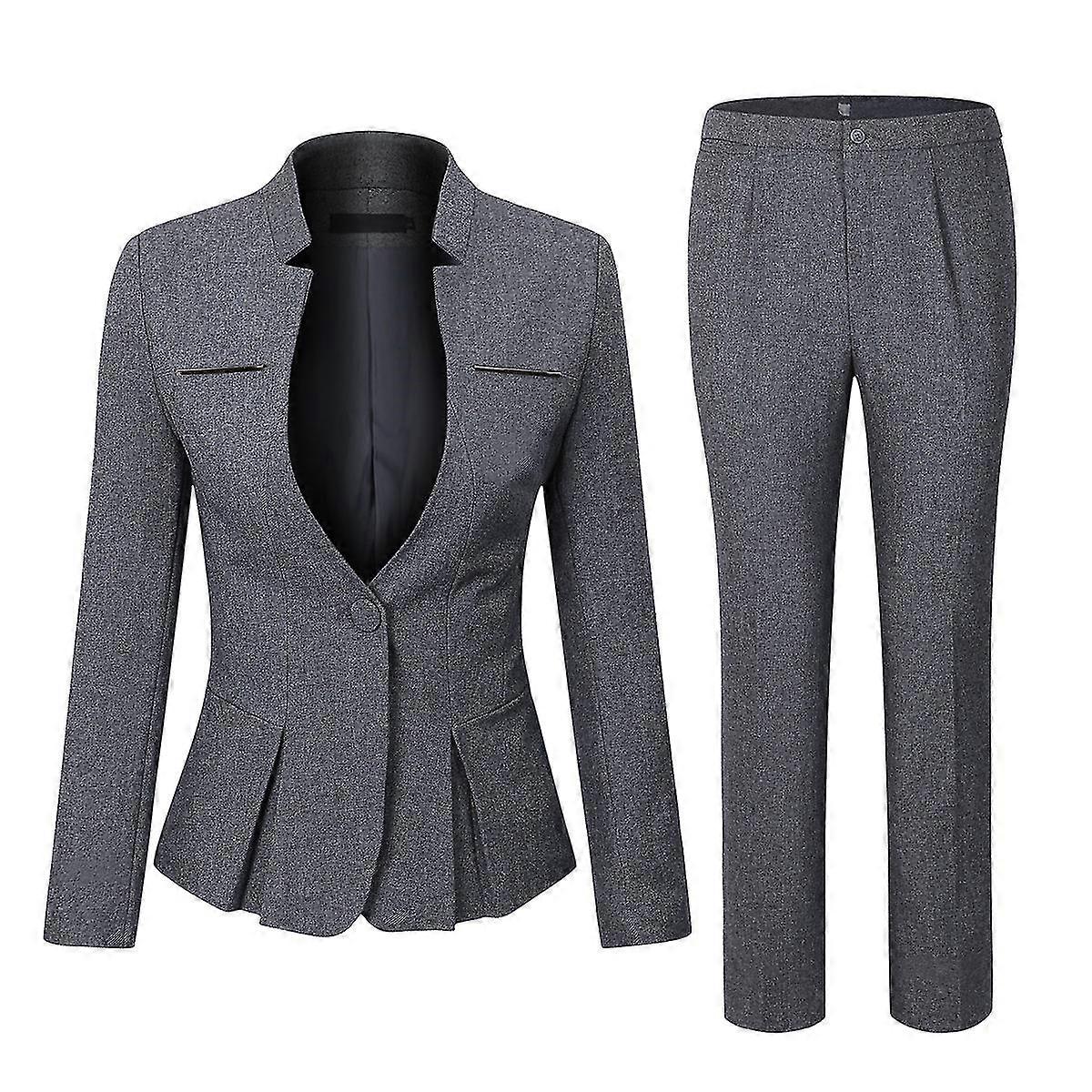 Naiwang Womens 2-piece Business Suit Ruffle Hem One Button Professional Workwear (blazer + Pants)