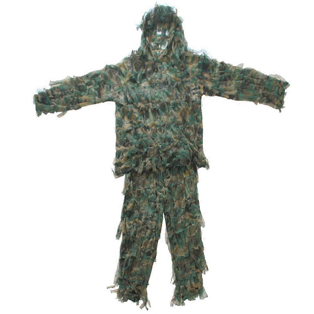 Erkekler Kadınlar Çocuklar Açık Ghillie Takım Elbise Kamuflaj Giysiler Orman CS Eğitim Yaprakları Giyim Avcılık Pantolon Kapüşonlu Serin