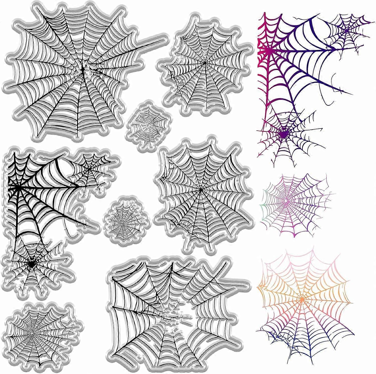 Spider Web Clear Stamps Halloween Spiders Retro Reusable Rubber Background Postmark Transparent Silicone Stamps Seal for DIY Craft Journaling Card Mak