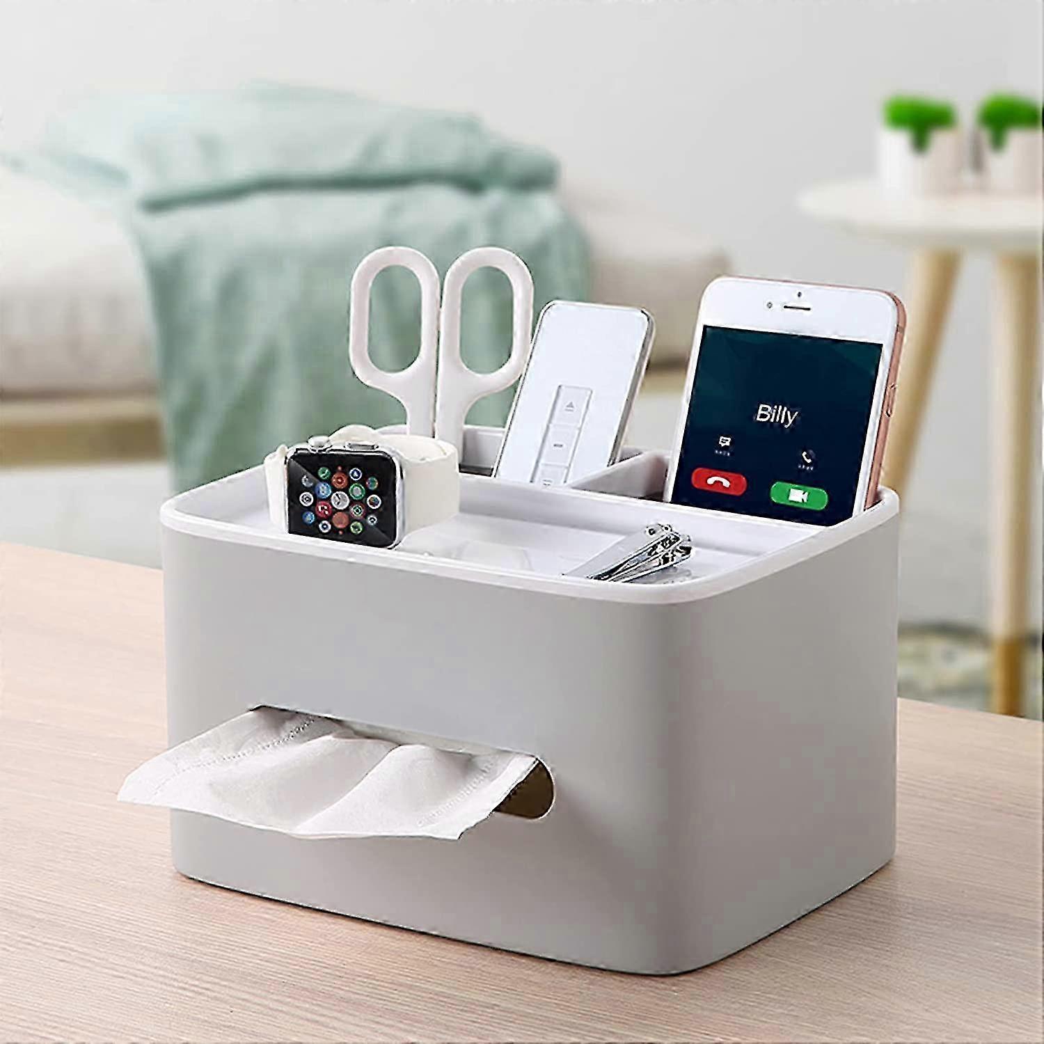 Multifunctional Tissue Storage Box Rectangular Tissue Box with Remote Control Holder Tissue Box Holder Desk OrganizerGrey