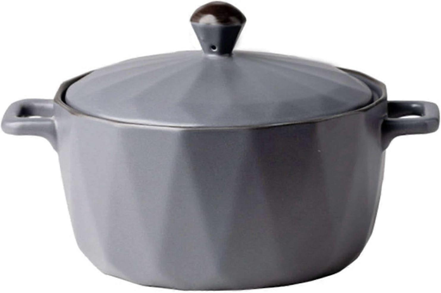 כלי קדירה עגולים קרמיים עם מכסים הוכחה לתנור, ידית מחבתות בישול קרמיות עם מכסה-ירוק-35oz 1000mlאפור