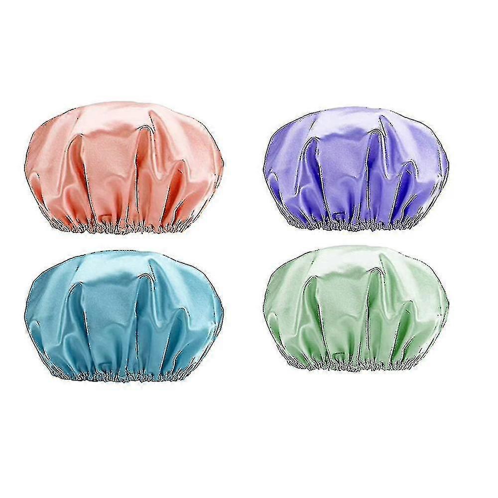 Shower Cap, 4-pack Bathing Reusable Shower Caps, Double Layers Premium