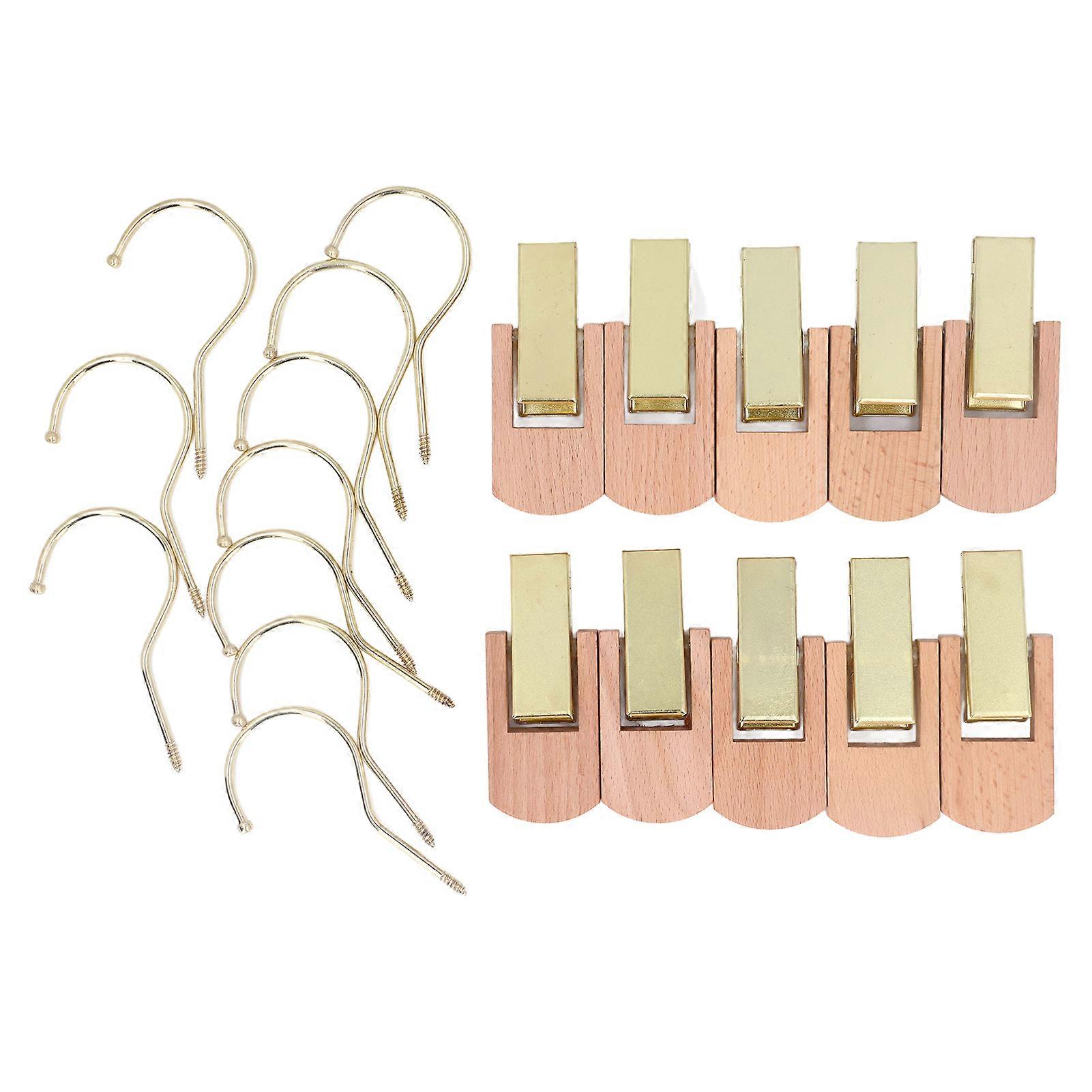 10cm Hanging Clips Metal Hook, with Wood Clip 360 Degree Rotating Clothing Hooks for Closet Office Workshop