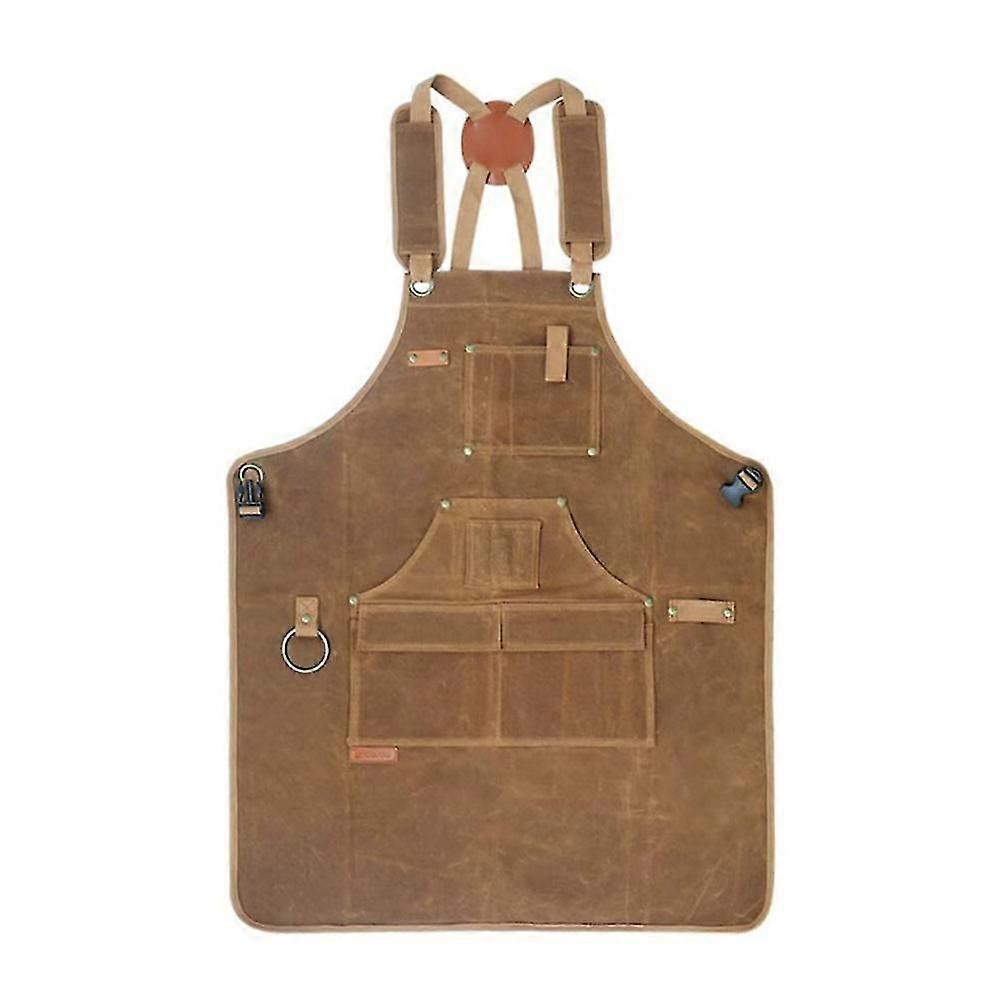 Woodworking Shop Aprons For Men And Women | Durable Waxed Canvas Work Apron With Poets | Cross-ba Straps | Adjustable Tool Apron Up