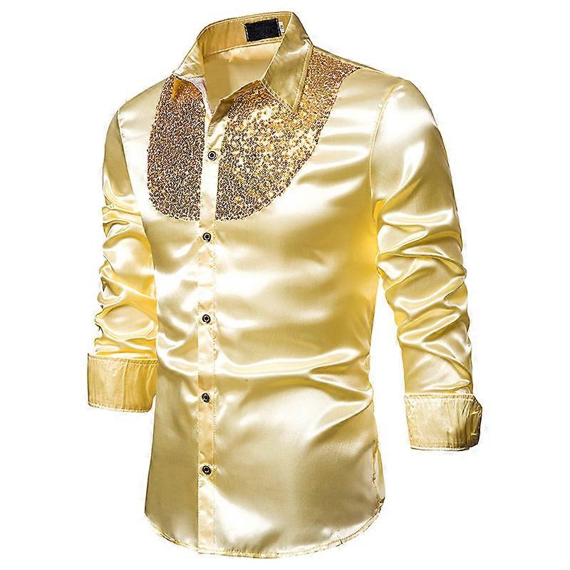 Men's Shirts, Long Sleeve Sequined Lapel Dress Shirts in Various Sizes and Colors for Formal Occasions