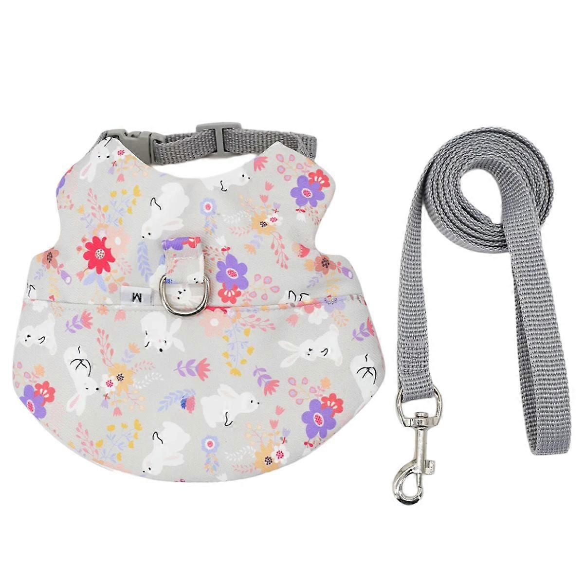 Reliability Chest Back Traction Rope Set for Rabbits Small Animals Outdoor Walking Harness with Flower Print for Rabbits  grey M