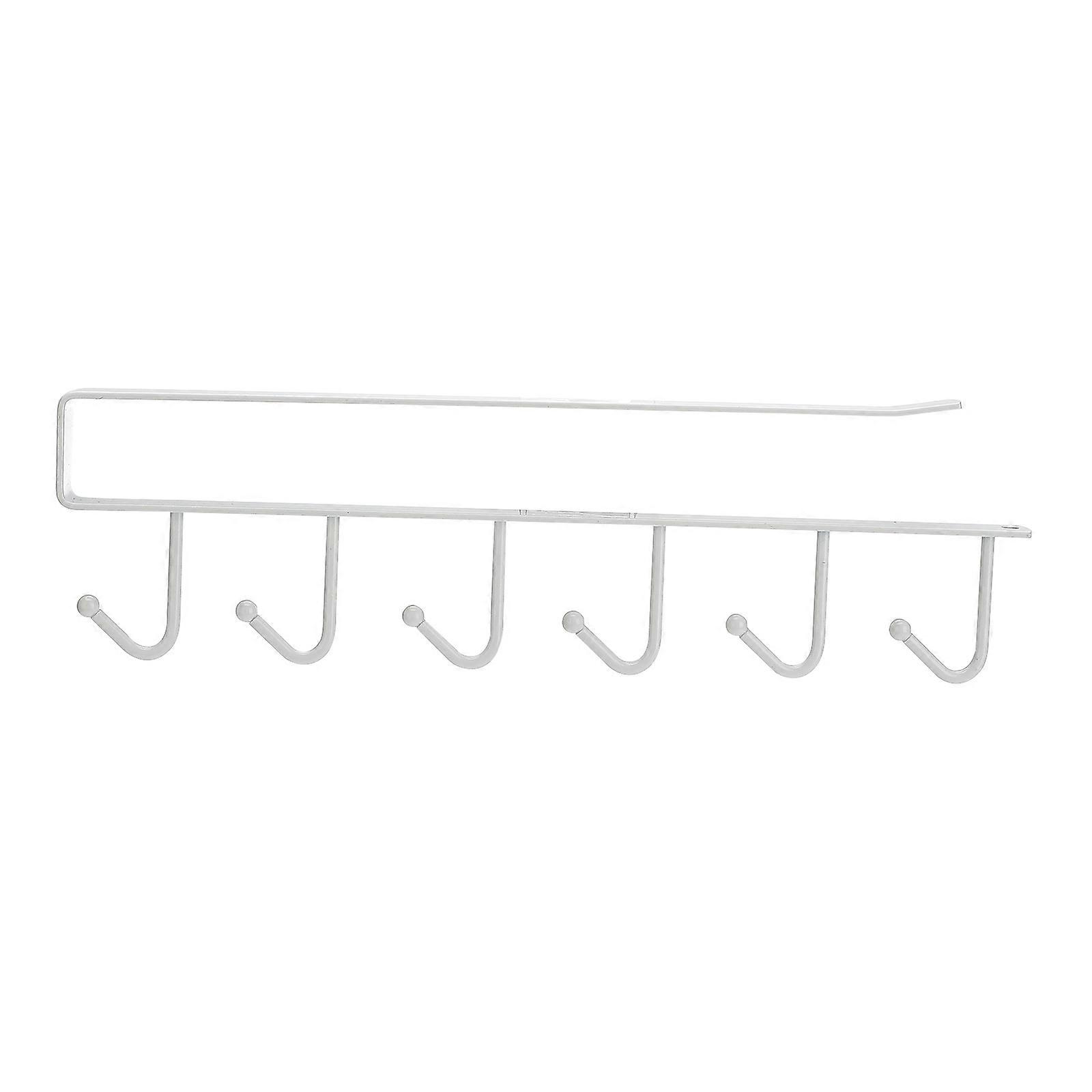 White Hanging Hooks Rack, Under Cupboard Mug Holder with 6 Hooks