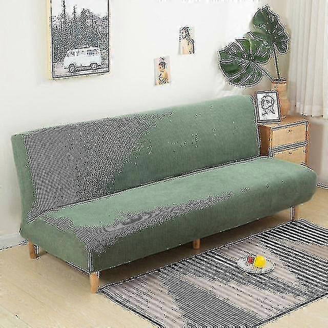 アームレスソファベッドスリップカバーアームレストなしソファカバーストレッチ折りたたみ式布団カバー防塵取り外し可能なジャカードL(長さ160-190cm)フィールドグリーン