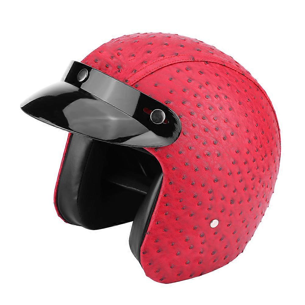 Red Statement: Ostrich Leather Open Face Helmet