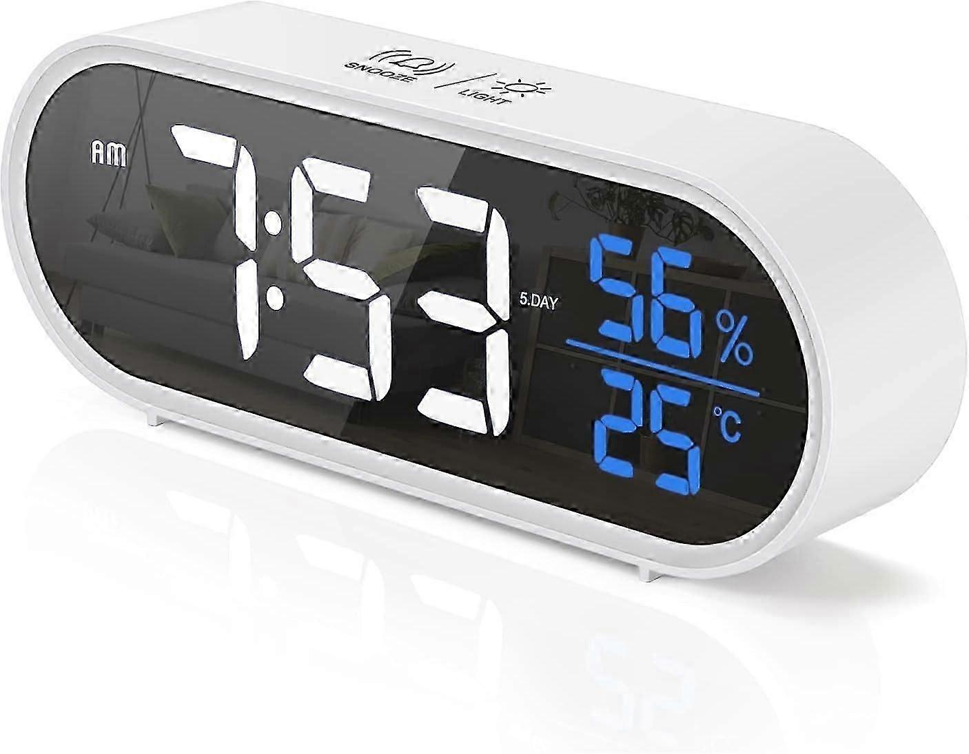 Digital Alarm Clock Large LED Humidity Temperature Display, USB Rechargeable Double Alarm Clock