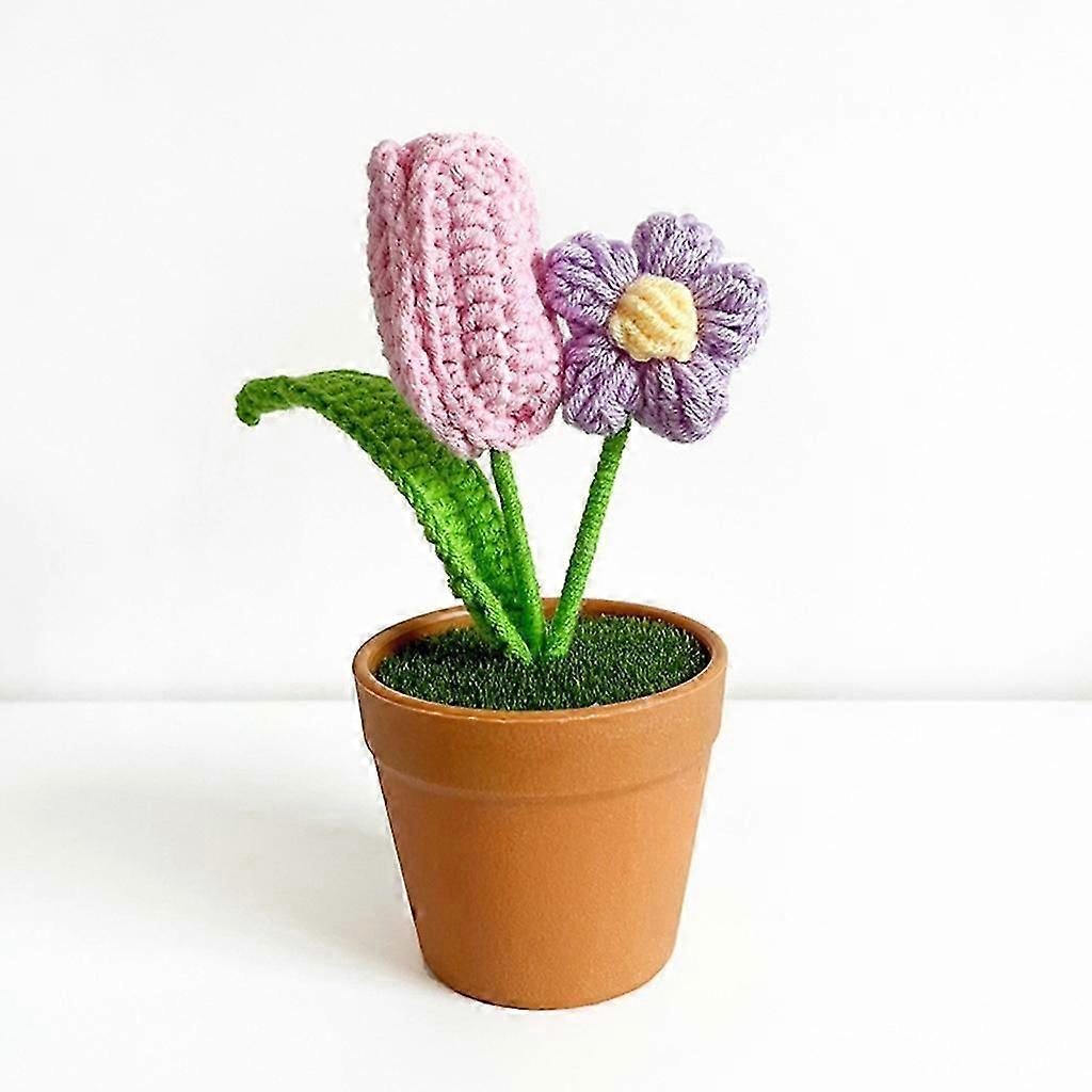 Handgewebter Strauß Topf Stricken Blume Topf Pflanze Ornament Handwerk-Yvan
