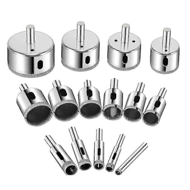 15PCS Diamond Hole Saw Kit 6-50mm Hollow Core Drill Bits for Drilling Glass Stone Tile Bottles Drill Bits Set Tools