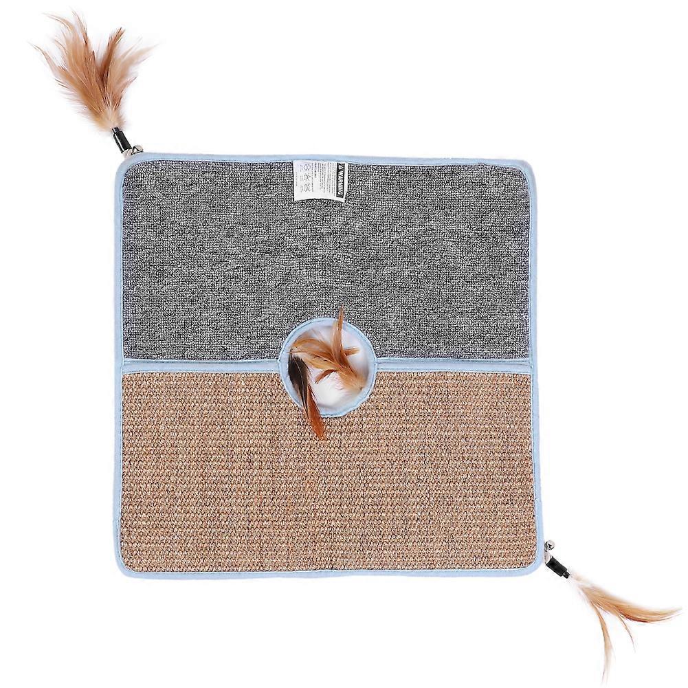 Square Sisal Cat Scratch Pad With Feathers For Cats, Durable Natural Material, 16x16 Inches, Ideal For Scratching And Play