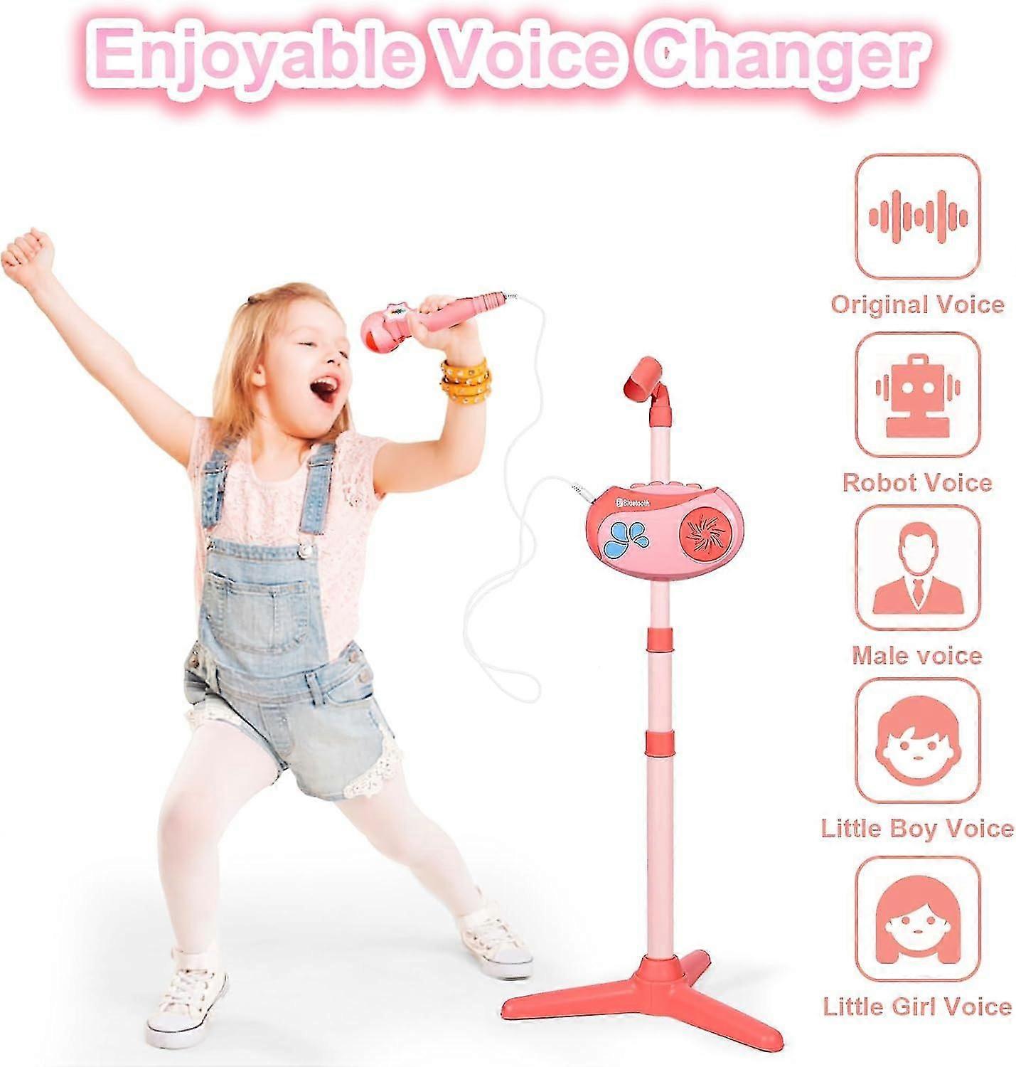 Ny karaokemaskin for barn for jenter med justerbart stativ Bluetooth karaokemikrofon med Vioce Changer bursdag for jenter gutter