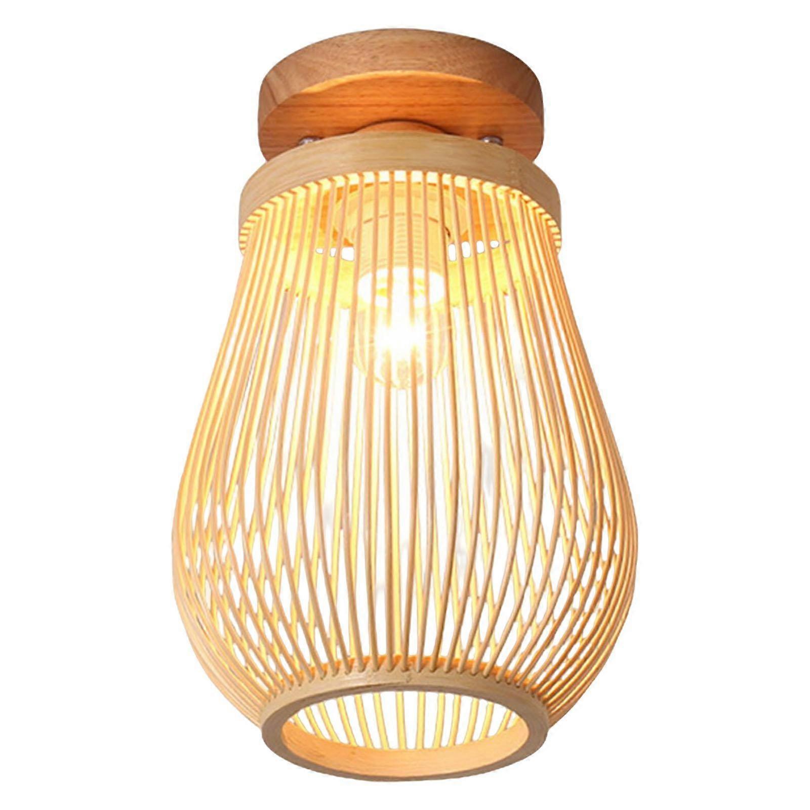 Bamboo Flush Mount Ceiling Light Lampshade E27 Hanging (with No Bulb) for