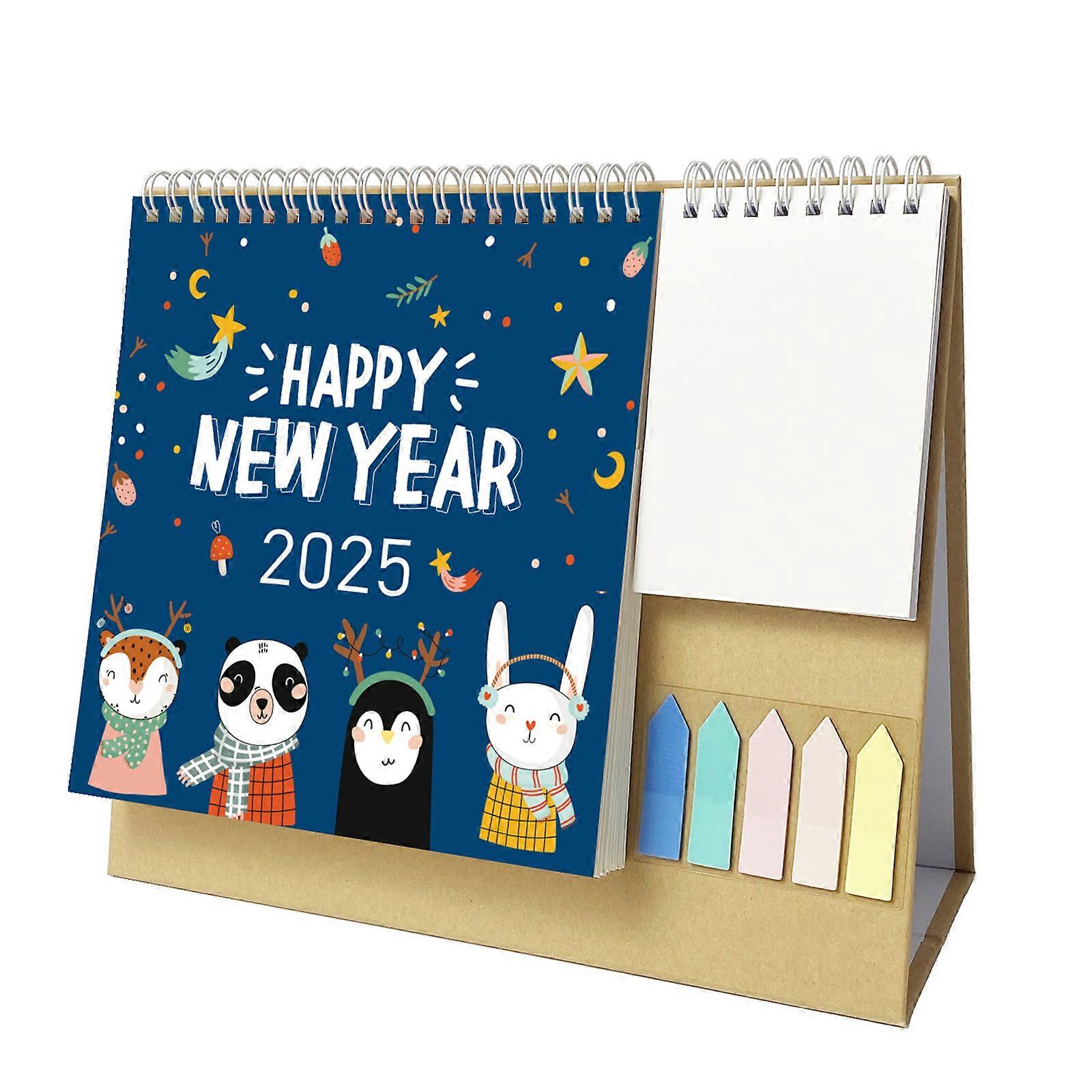 2025 Office Desk Calendar from 01/2025 to 12/2025 Twin-Coil Binding Calendar with Small Note Pad and Self Adhesive Label
