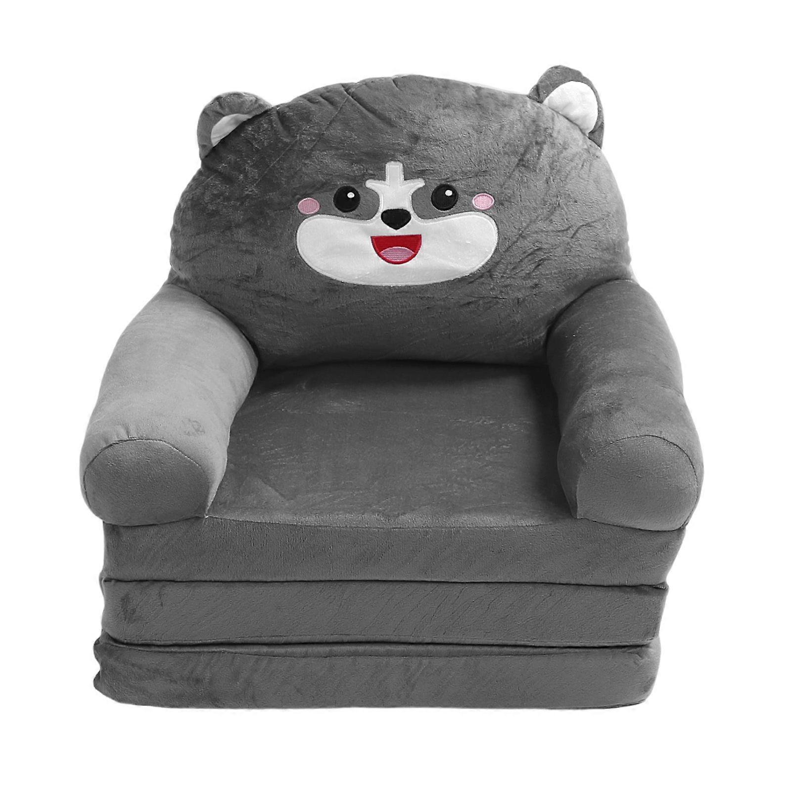 Kids 2 in 1 Flip Open Lightweight Lounging Sofa Extendable Sleeper Couch Cartoon Foldable Kids Sofa Chair Grey Dog 3 Layers