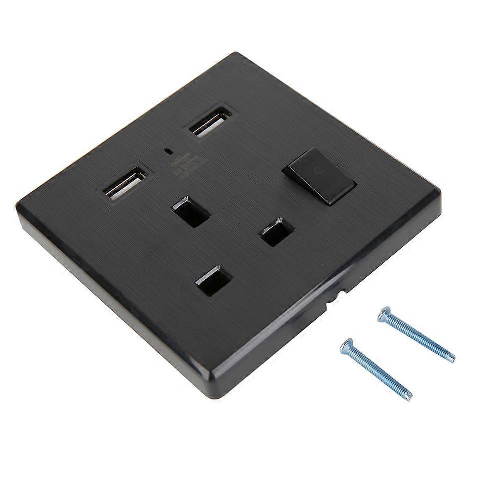 Single Wall Plug Socket USB Switch With LED Flat Plate UK Plug (Black Wire Drawing)