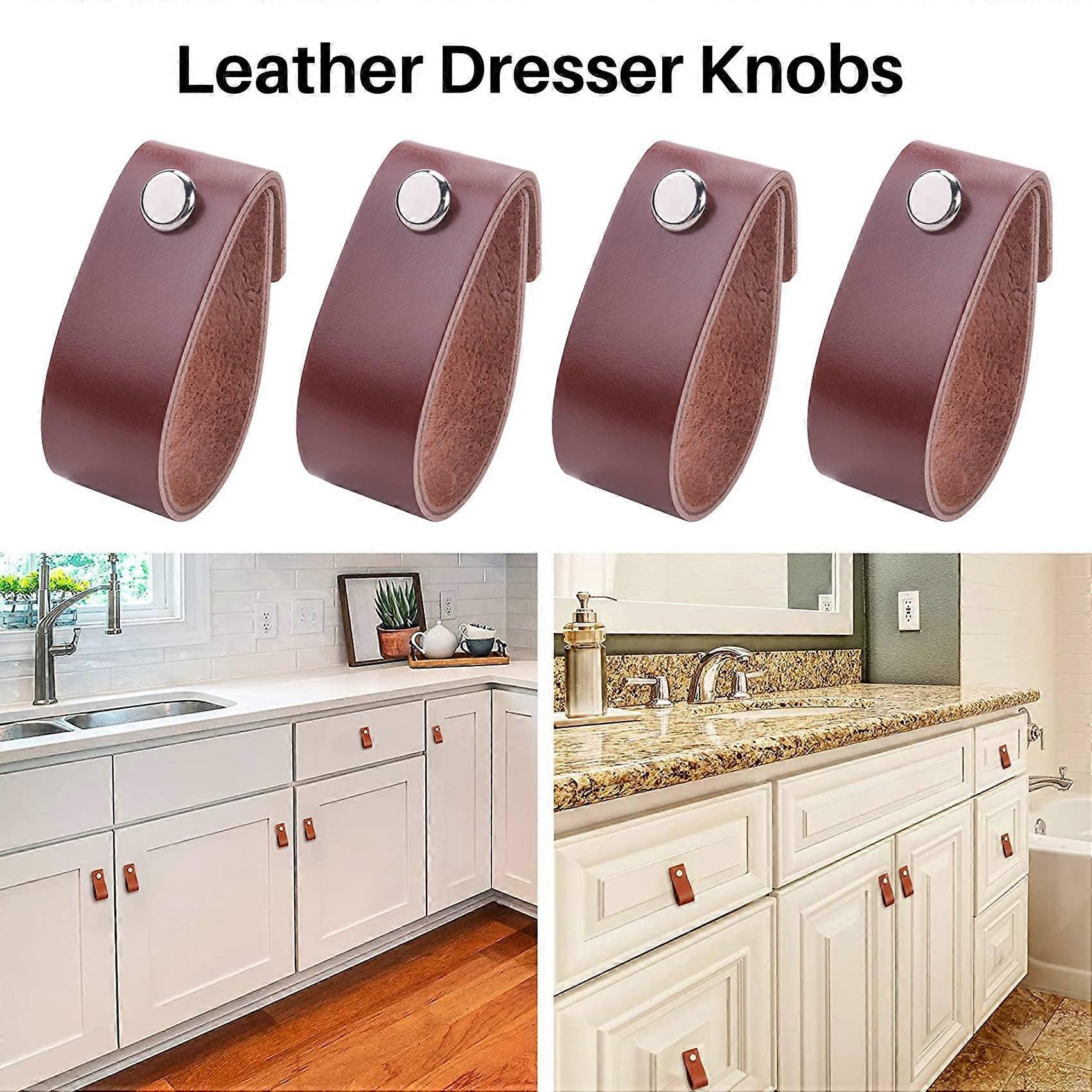Leather Drawer Pulls 8 Pcs Knobs Pure Leather Handles for Drawers