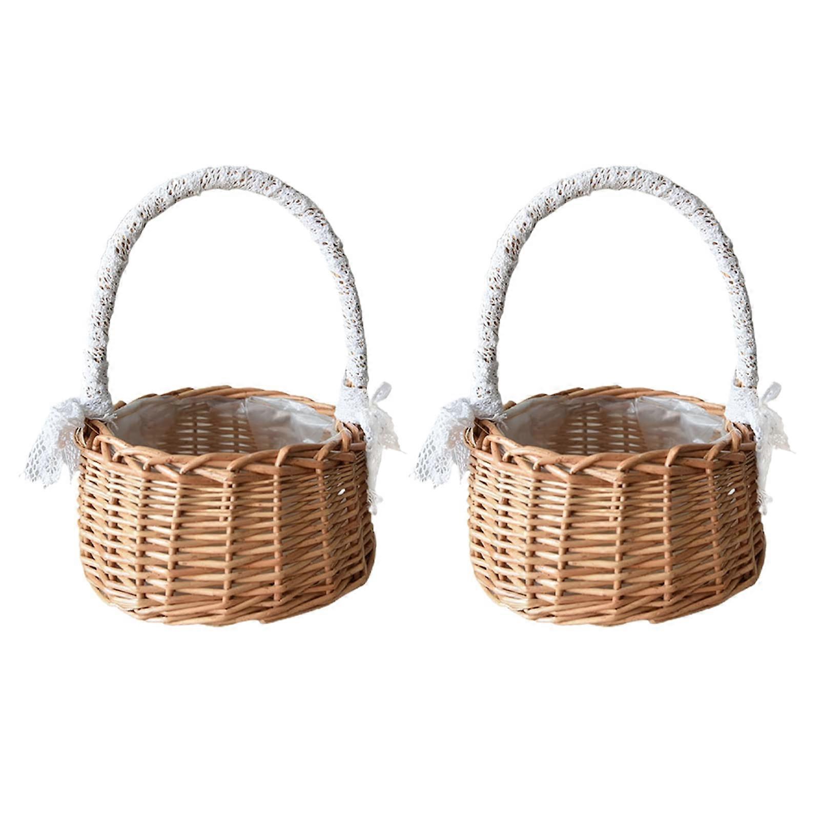 Rustic Natural Rattan Handwoven Flower Baskets for Wedding Decor Size S