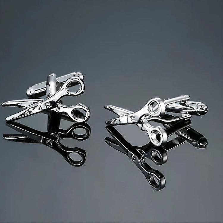 Men's Cufflinks-Enamel Lacquered Silver Scissors Design,2 Pairs by