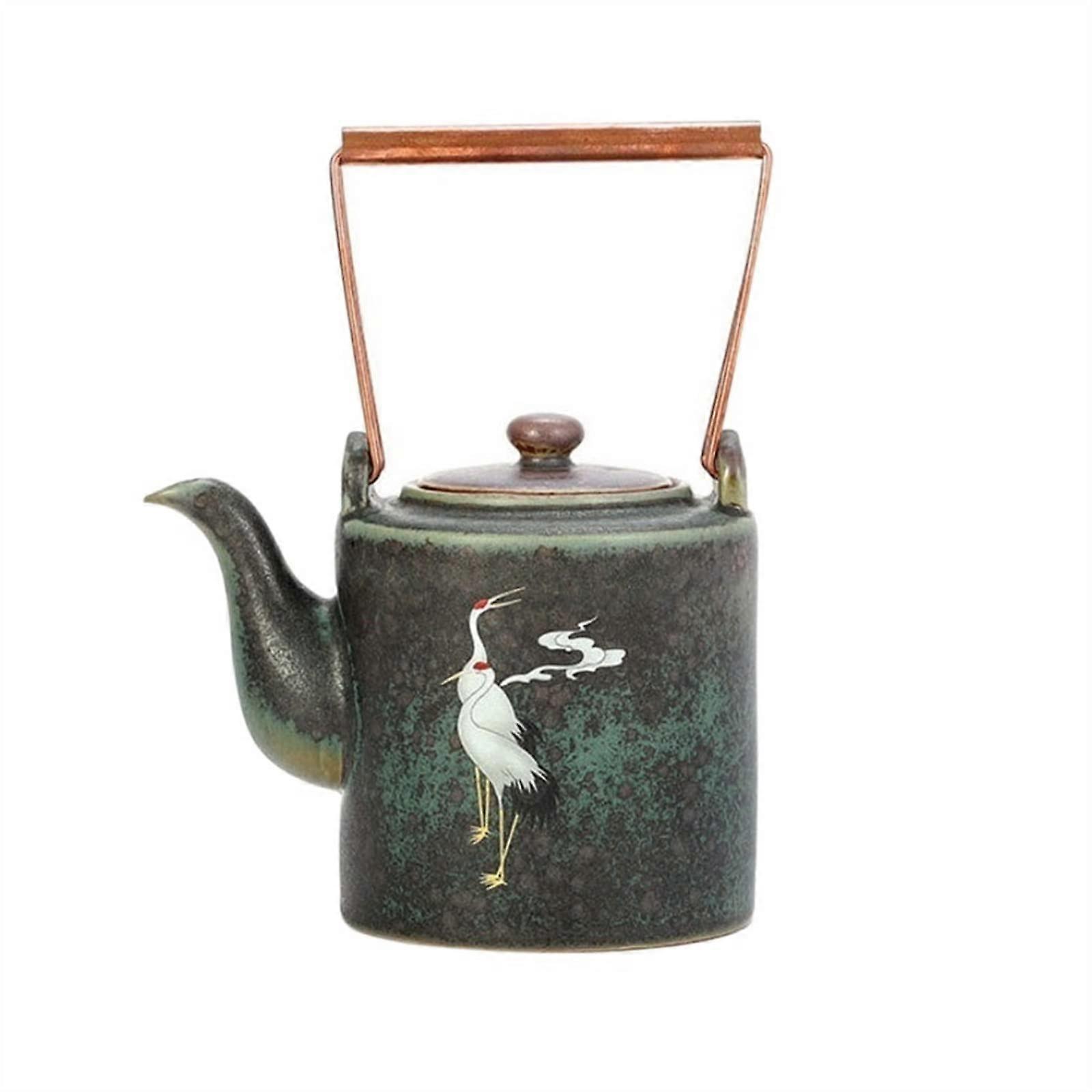 Rough Pottery Retro Ceramic Kung Fu Kiln Change Hand-painted Crane Teapot for Drinking Set Teapot Infuser 400ML