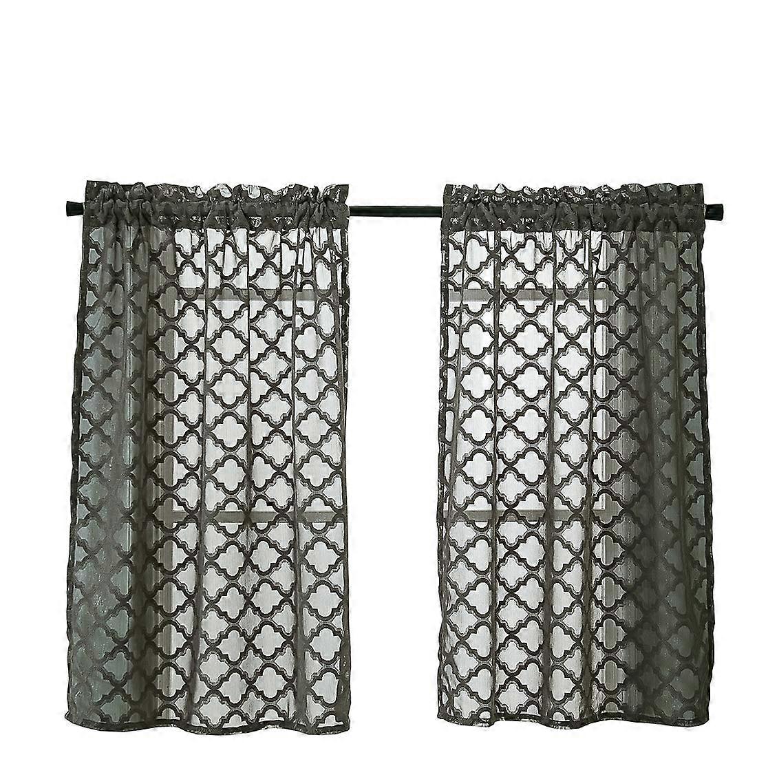 Lace Kitchen Tier Curtain Pair 29"x35" Dark Grey Moroccan Tile Pattern Cafe Tiers Rod Pocket Small Window Curtains