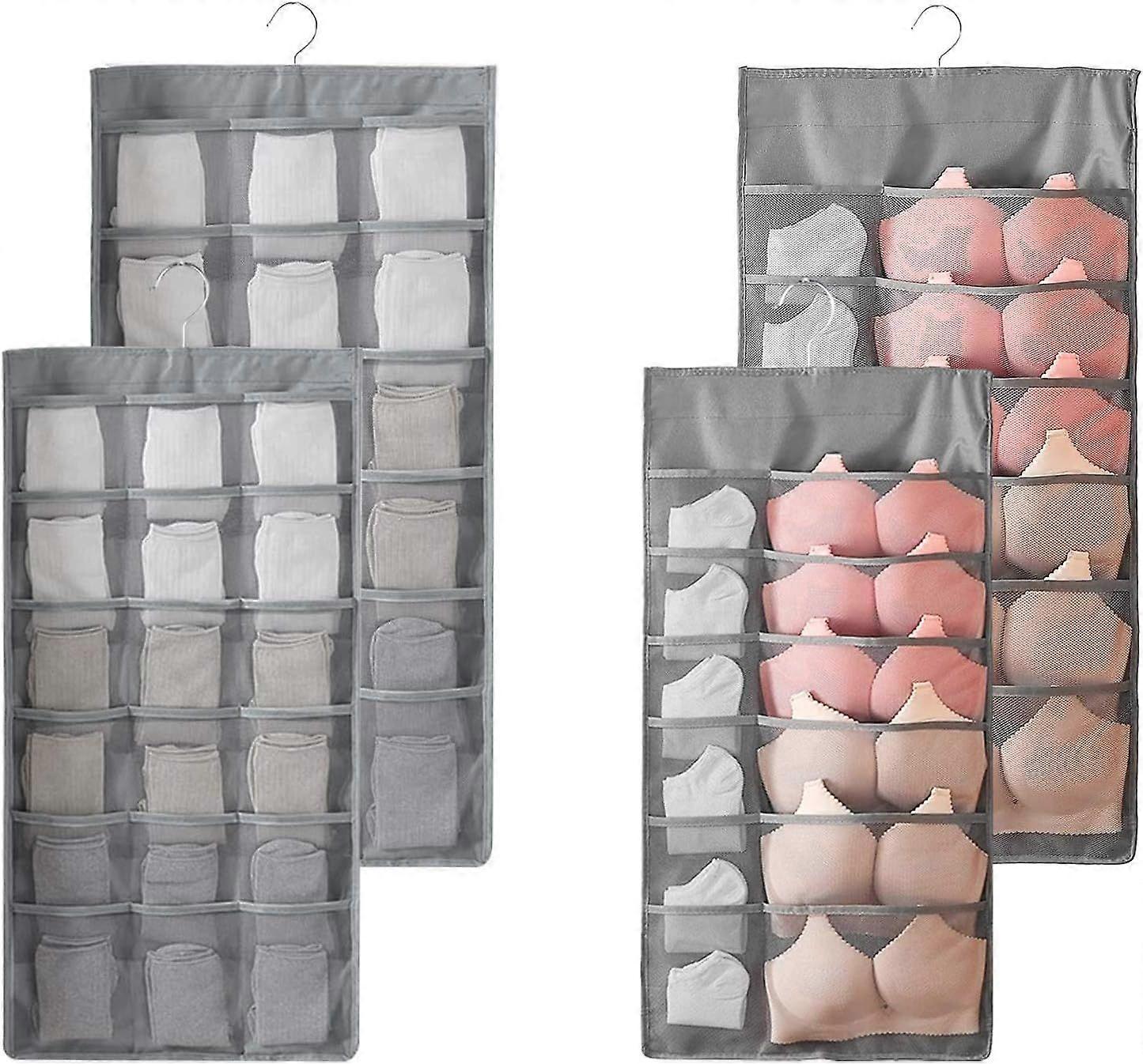 2 τεμ κρεμαστές τσάντες αποθήκευσης Οργάνωση εσωρούχων για ντουλάπα Ντουλάπα διπλής όψης ράφια για σουτιέν, εσώρουχα, γραβάτες, κάλτσες, 30 τσέπες, γκρι