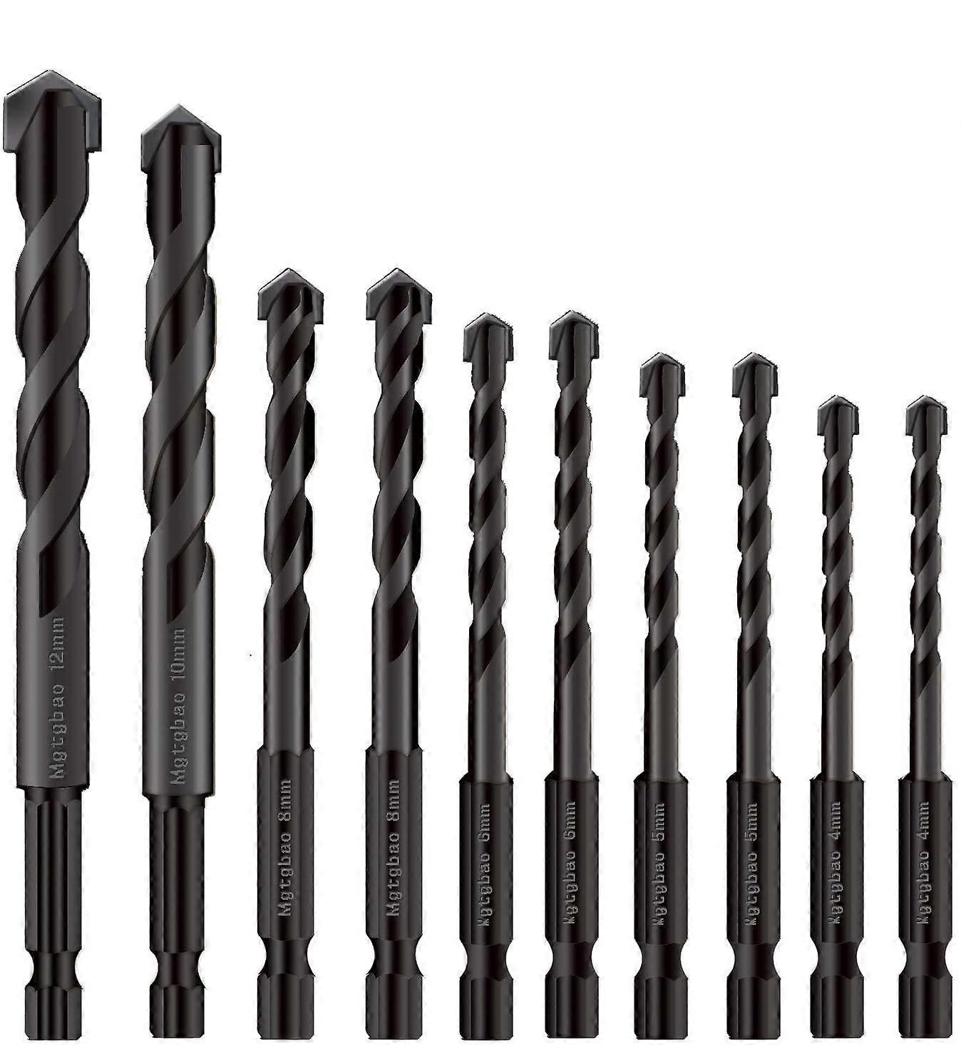 Black Concrete Drill Bit Set 10pcs, Carbide Tip Tile Drill Bits for Glass, Brick, Concrete - Sizes 4mm to 8mm