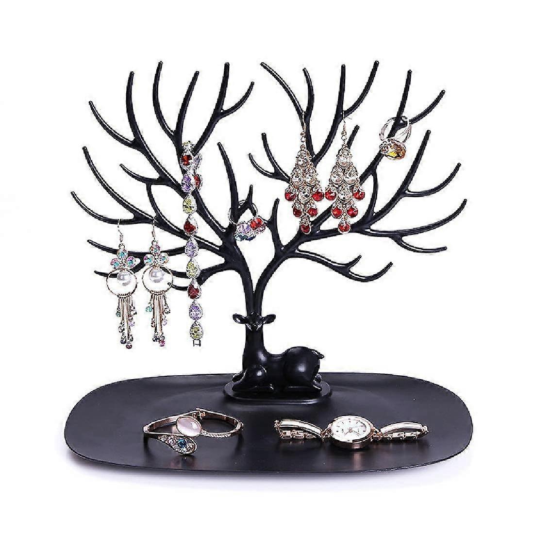 Plastic Jewelry Box Earring Organizer With Hook Stand Display Holder Black