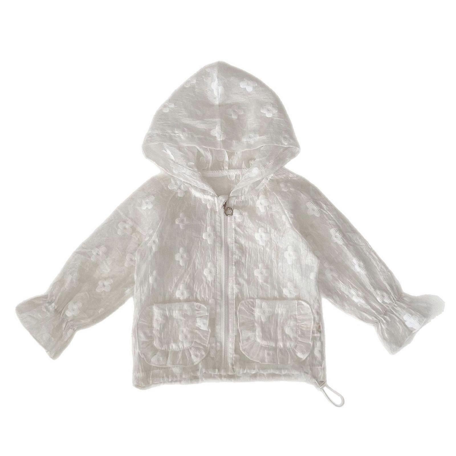 Costume de soleil léger pour enfants Mode Veste zippée Broderie florale Manteau à capuche pour filles âgées de 0 à 3 ans 66cm