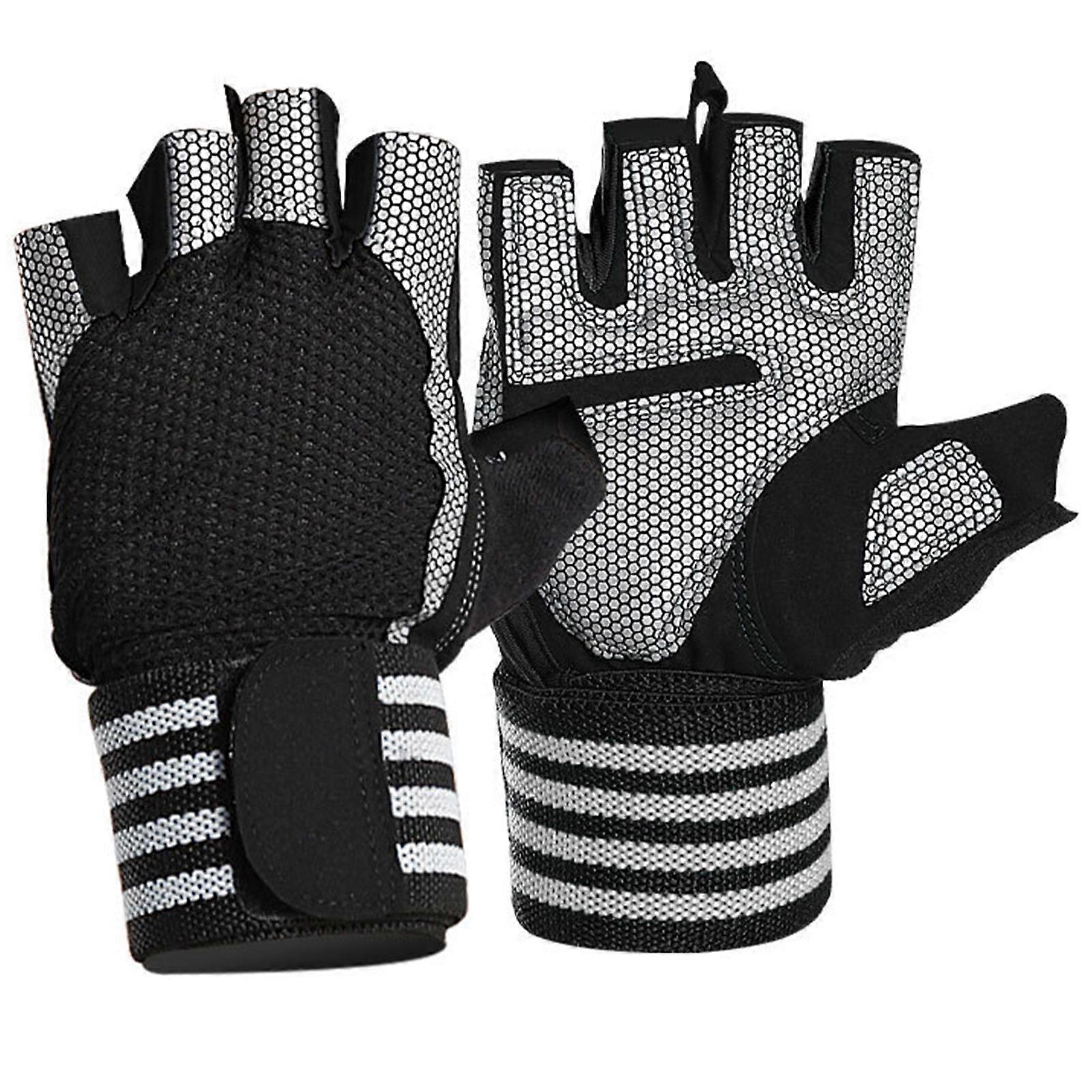 Αντιολισθητικά γάντια προπόνησης Γάντια προπόνησης μισού δακτύλου ανύψωσης βάρους με υποστήριξη καρπού 1 ζευγάρι οδήγηση μοτοσικλέτας ποδηλασία λευκό M