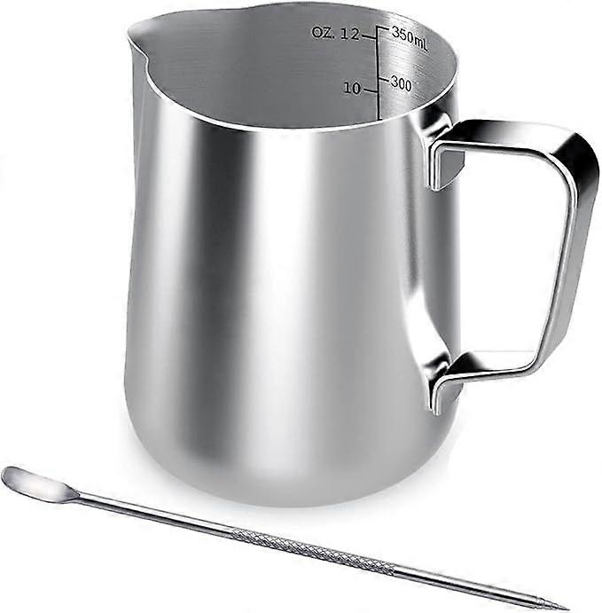 350ml Milk Jug Stainless Steel Handheld Frothing Jug, Coffee Creamer Milk Frothing Jug Cup with Graduation Marking and Latte Art Pen, Milk Jug Perfect