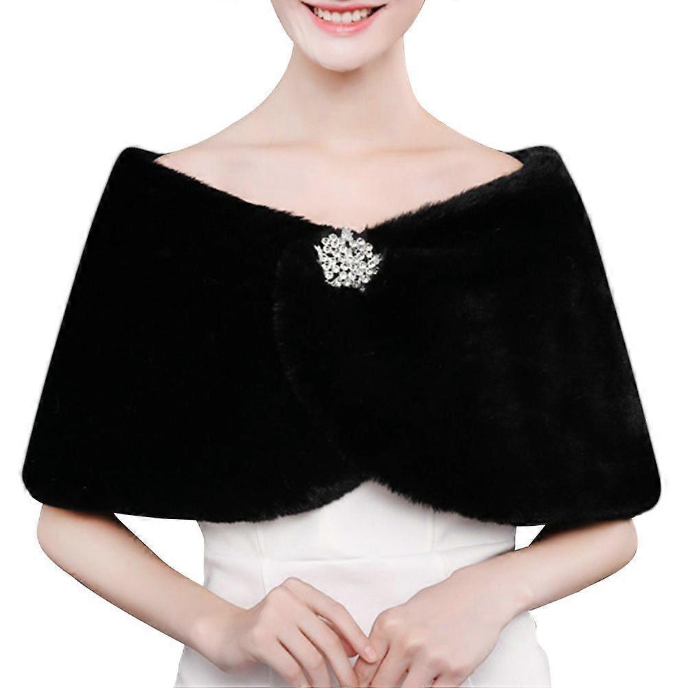1PC Bride Warm Shawl with Rhinestone Elegant Wedding Dress Tippet Dress Plush Shawl Mom Wedding Etiquette Warm Shawl for Women Wearing Black Size 100-