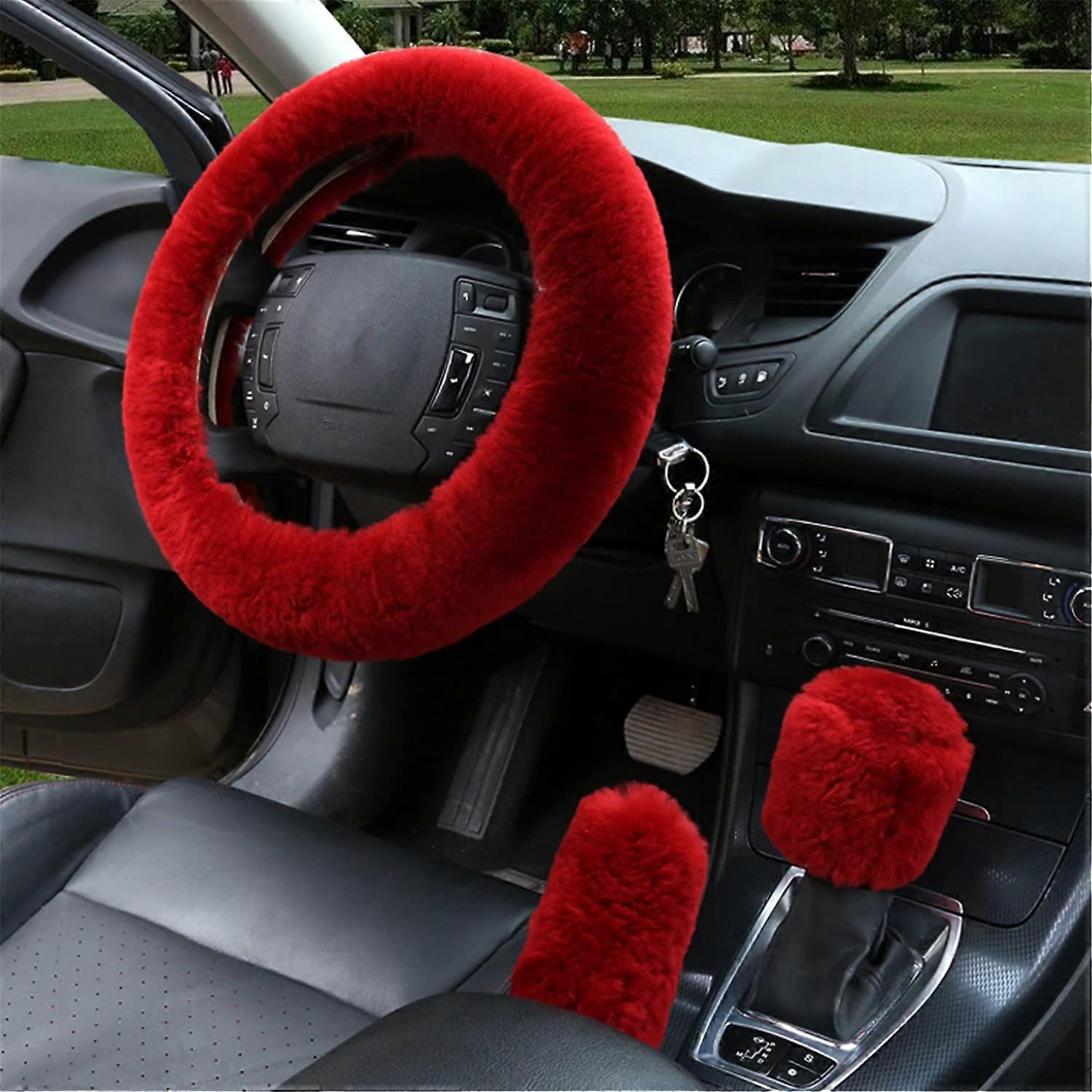 Steering Wheel Cover 3-Piece Fluffy Plush Winter Universal Thickened Fits Most Vehicles