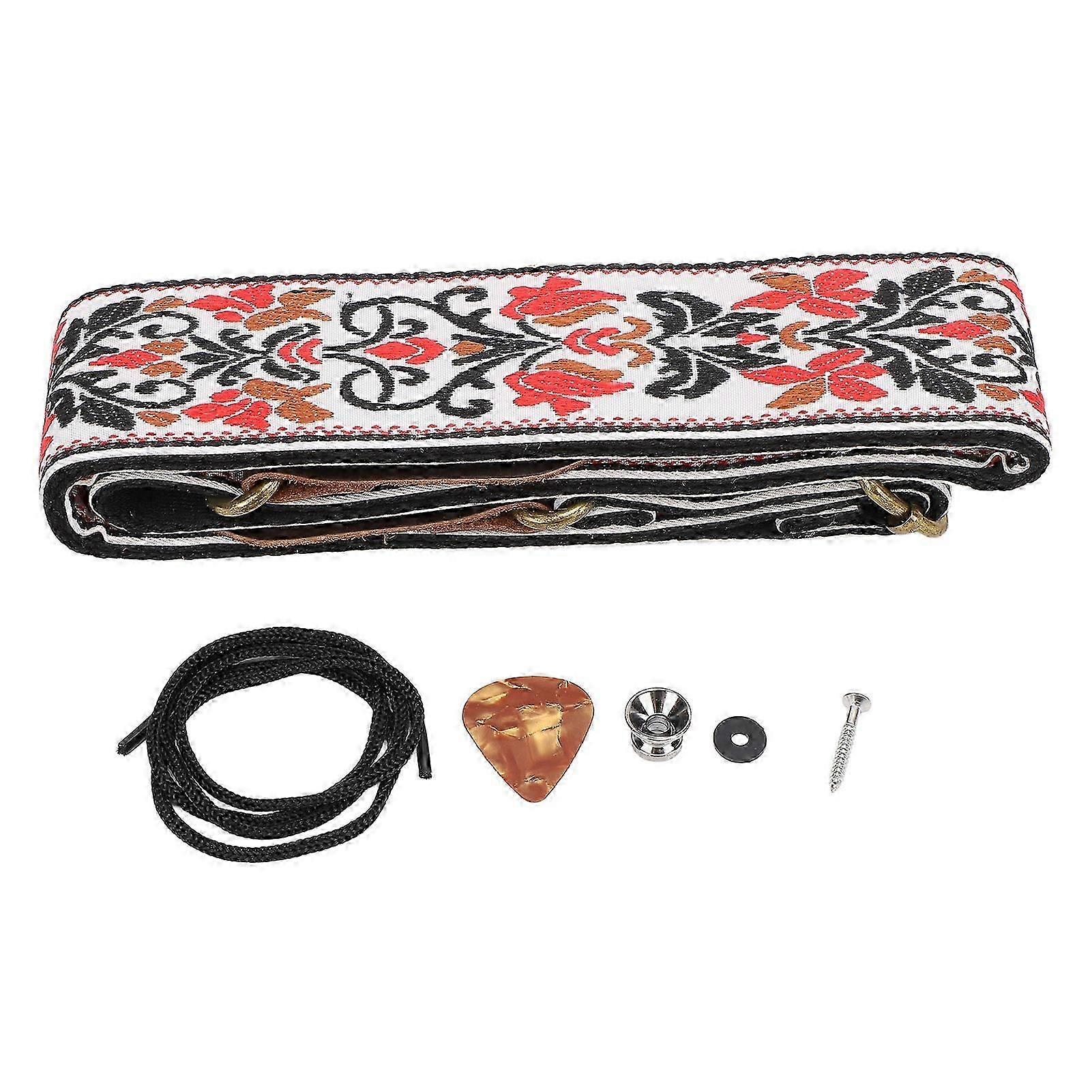 Gitarrrem förtjockad och breddad Multifunktionell Unik Jacquard Broderi Gitarrrem Vit