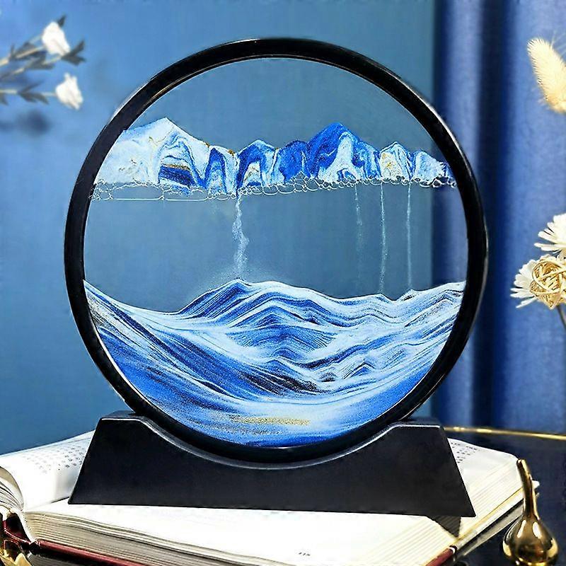 Quicksand Frame, Moving Sand Art Picture Round Glass 3D Deep Sea Sand Painting Dynamic Display Quicksand Frame for Desktop Home Office Decor (7 Inches