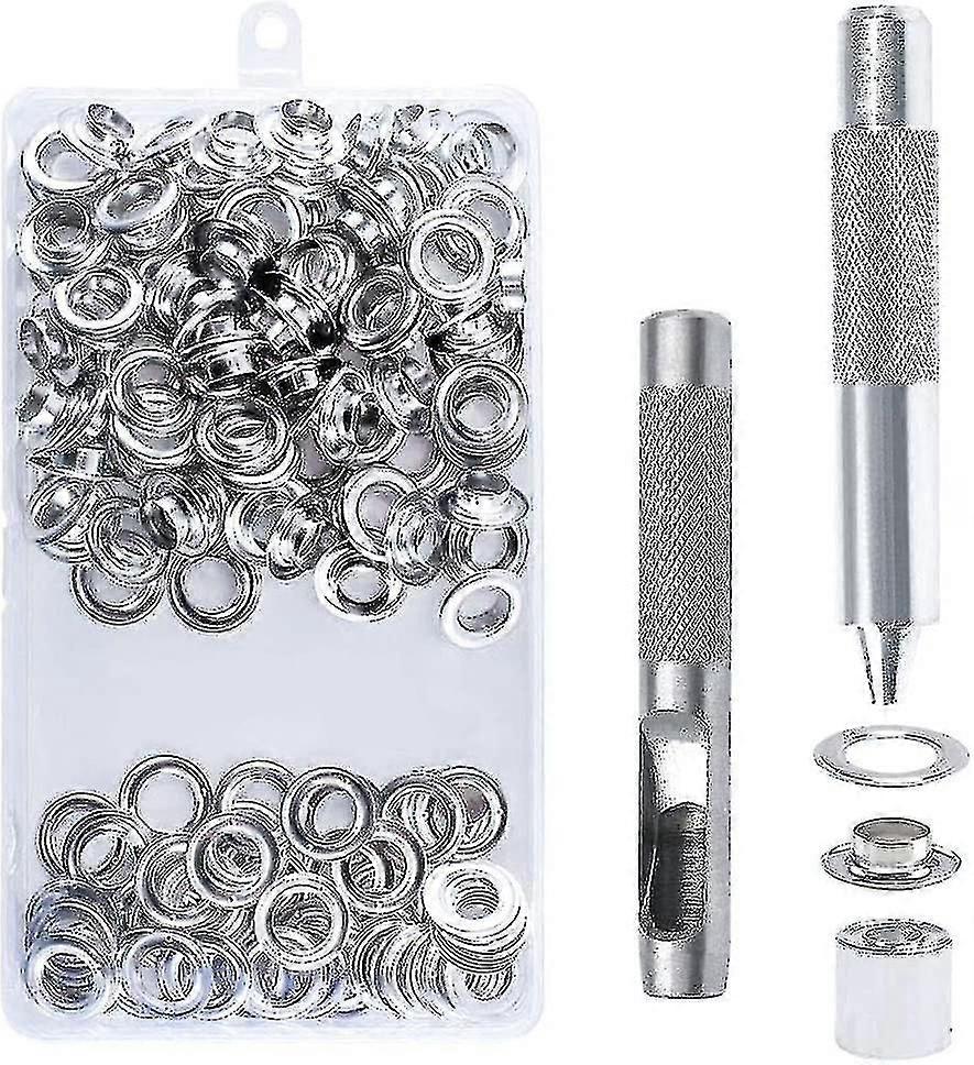 100pcs Sets Eyelets 14mm Grommet Kit Eyelets Tools Metal Grommet Eyelet Kit With Eyelet Tools For Canvas Tarp Tent Repair Silver-xinhan