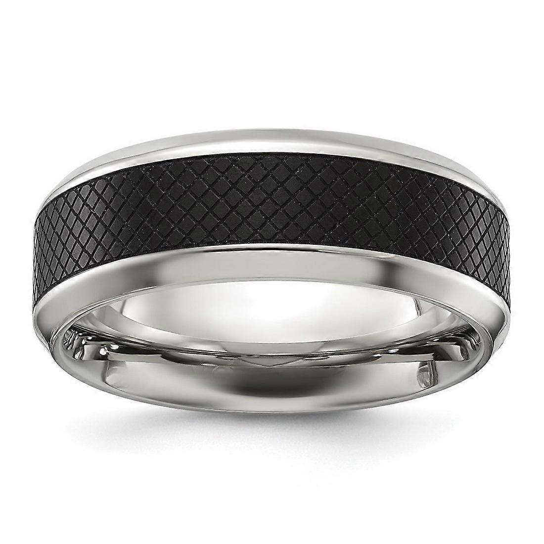 Titanium Polished Black Ip Plated Textured Center 8mm Band-Band Style Ring for Women and Men - Ring Size: 8 to 13