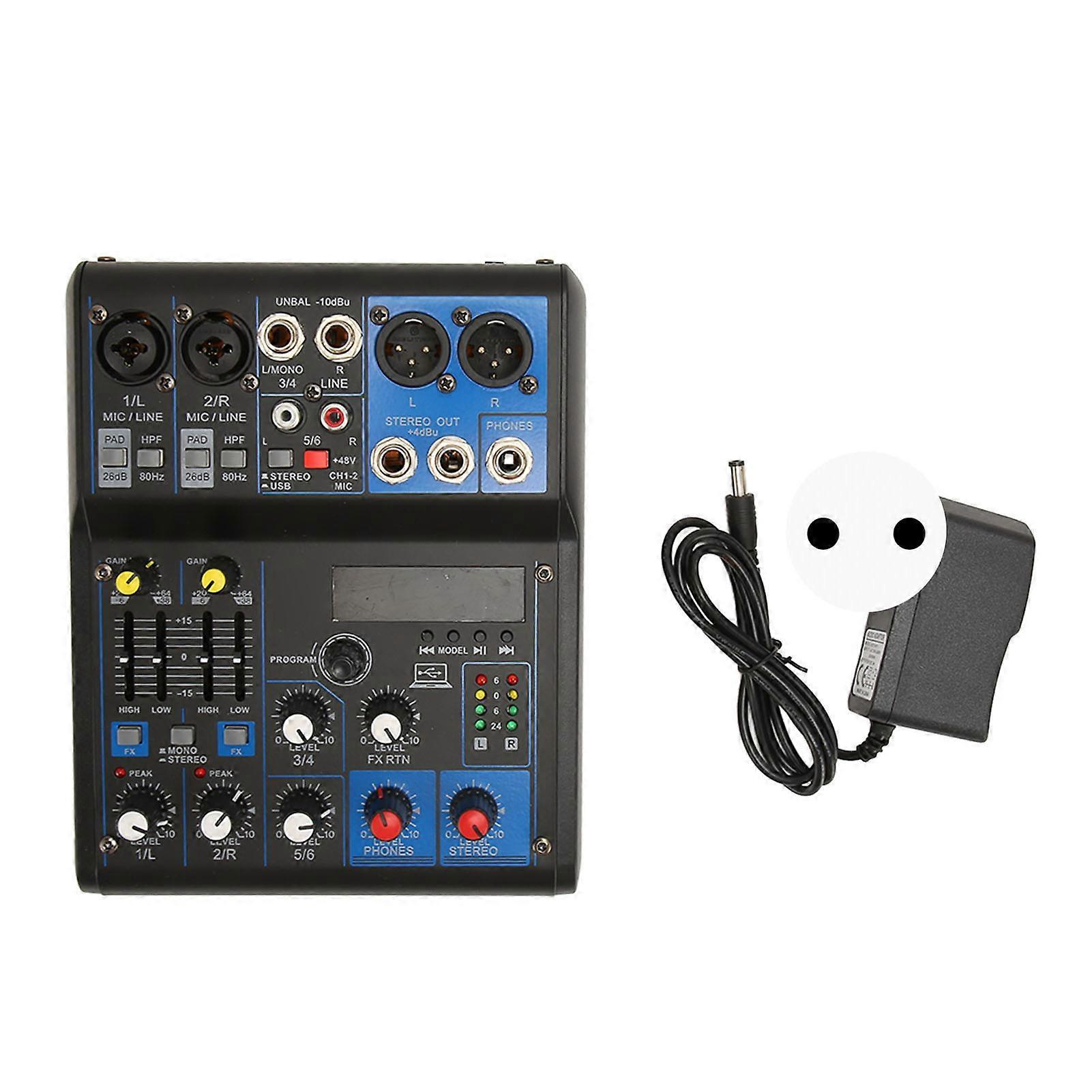 Compact 6 Channel 99 DSP Effects 2 Equalizer Portable Sound Board DJ Mixer with MP3 Bluetooth 100‑240V EU Plug