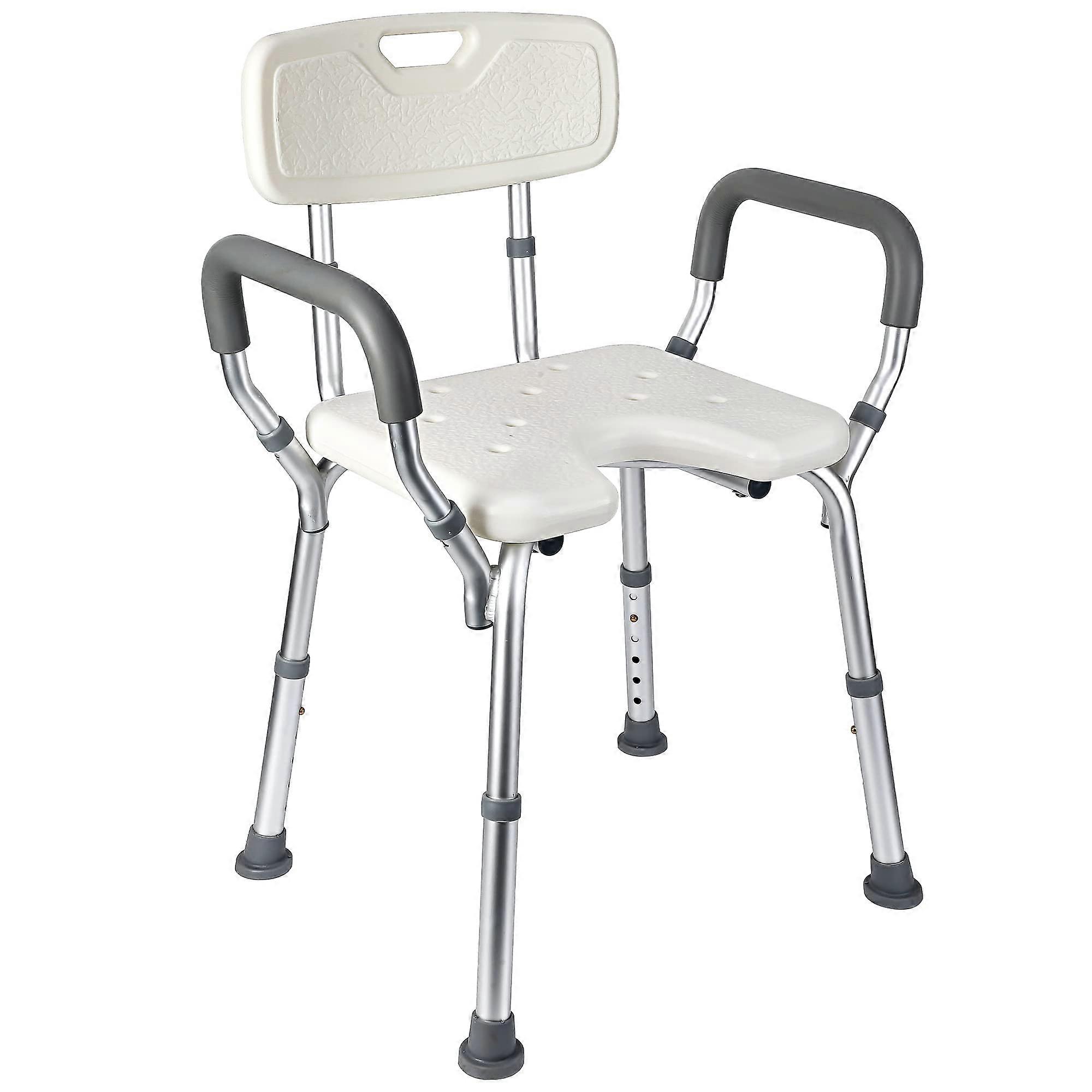 U Shower Seat, Adjustable Height Shower Chair, with Padded Armrests and Back, 350 lb Capacity
