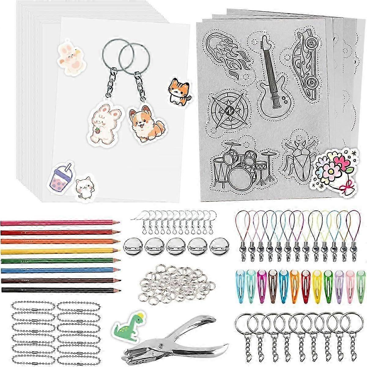 A5 ShrinkyDink Keychain Kit, Shrink Dinks Paper Kits for Kids DIY Art Craft with Keychain Earring H