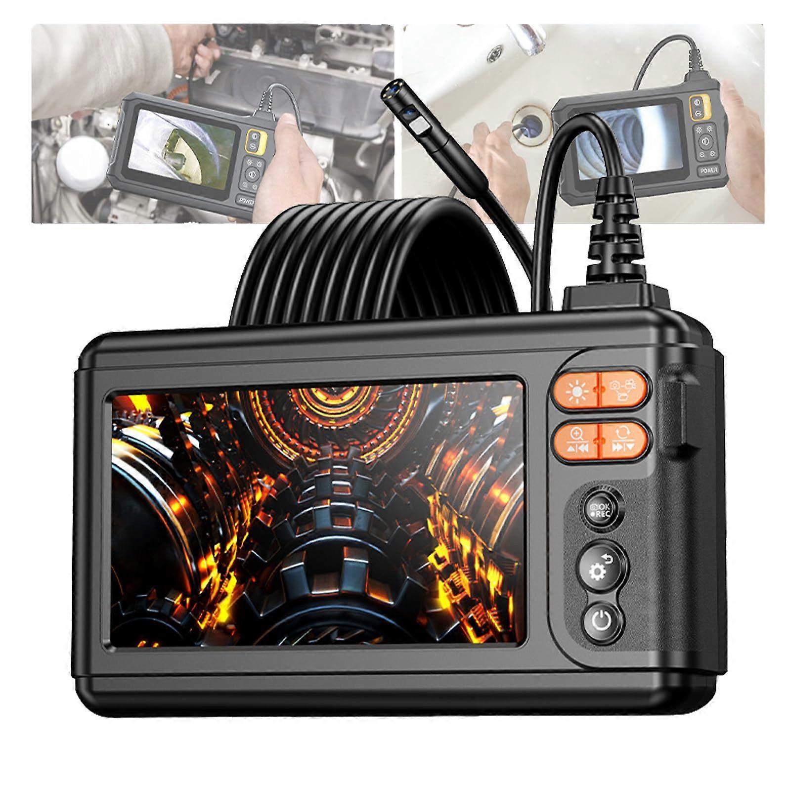 Industrial Endoscope 8.5mm Double Lens with 5-Inch Display 1080p Resolution 5m Tube for Pipe and Machine Inspection