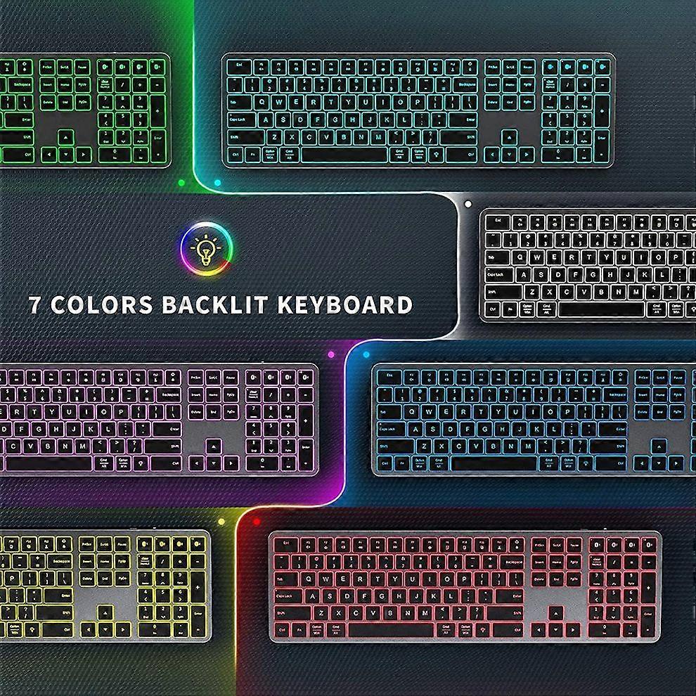 Multi-Device Rechargeable Keyboard Bluetooth Backlit Wireless Keyboard Compatible for Laptop Tablet iPad